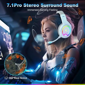 Krysenix PG4 RGB kabelloses 2,4 GHz 7.1 Surround Sound Gaming-Headset (Drahtloses Gaming-Headset mit 2,4-GHz-Funktechnologie. Abnehmbares, mit KI-abnehmbarem Noise-Cancelling-Mikrofon für Laptop)