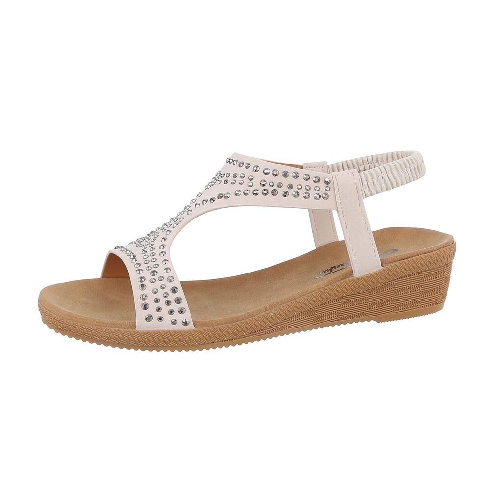 Damen Ital-Design Riemchensandalette Keilsandaletten Freizeit Beige in Keilabsatz/Wedge