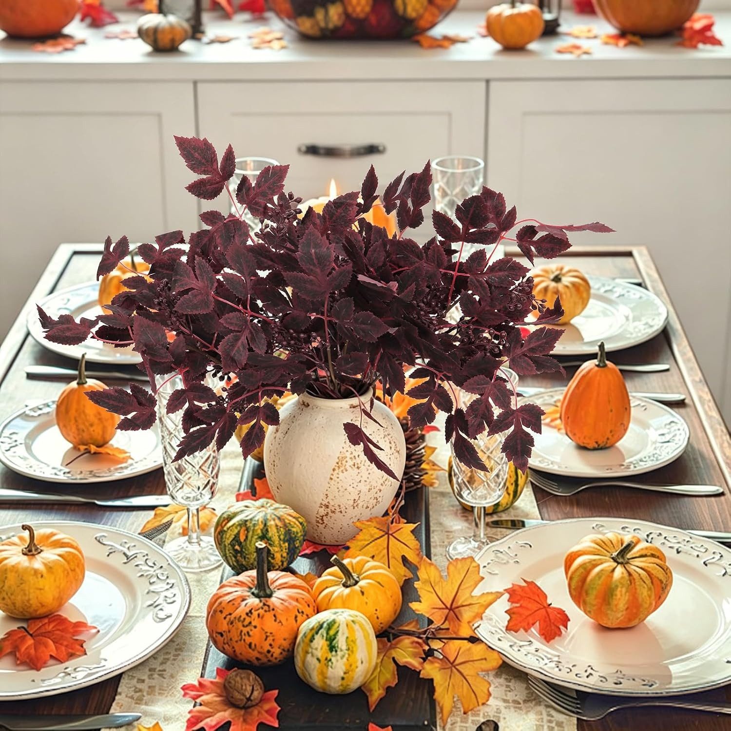 Kunstblumenstrauß 4 Stück Kunstpflanzen Herbstblätter Zweige Herbstdeko, Bomiclss, für Erntedankfest Halloween Herbstfest Tisch Hause Dekoration – Bild 3 von 5