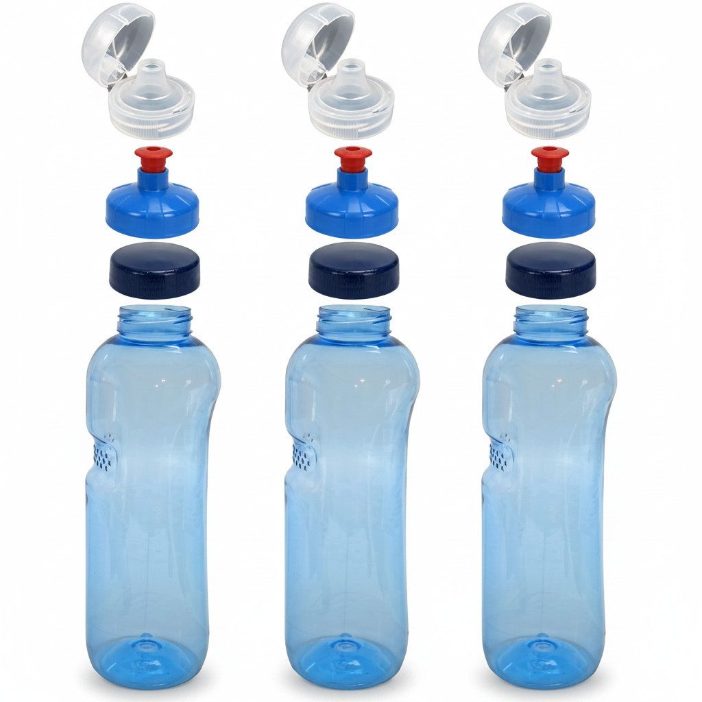 Greiner Trinkflasche, 3x 1,0L Kavodrink Wasserflasche + 3x FlipTop + 3x Push-Pull