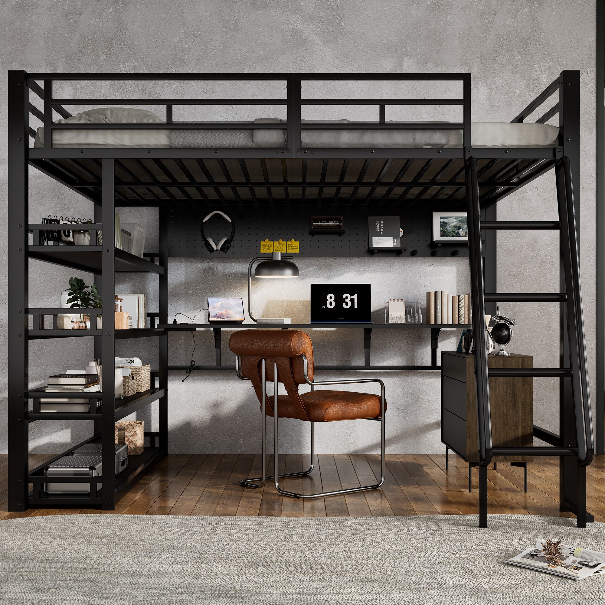 STILVORA Hochbett 140x200 mit Schreibtisch,Jugendbett Eisenbett günstig online kaufen