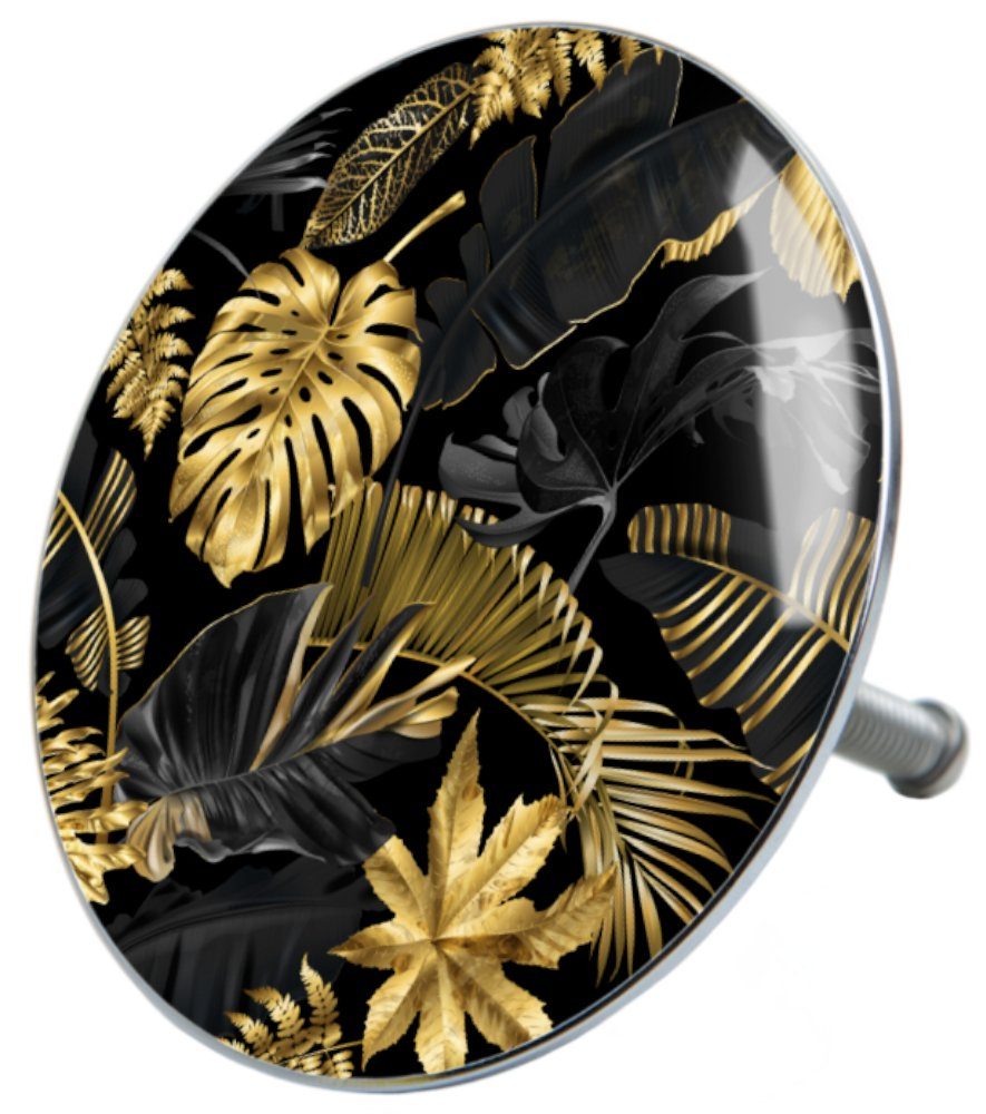 Sanilo Badewannenstöpsel Golden Leaves, Ø 7.2 cm, hochwertig, universell, mit Motiv, 100% wasserdicht