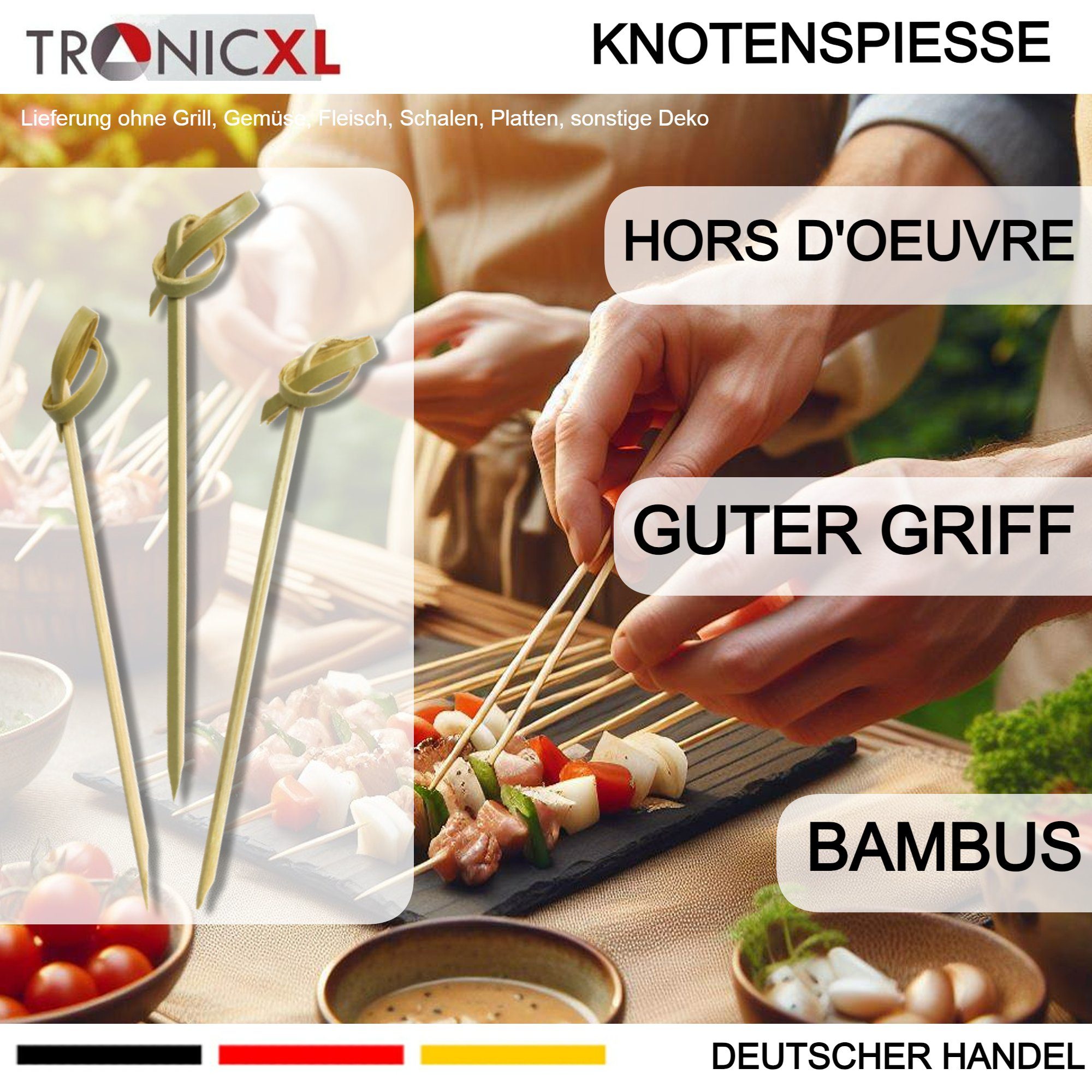 TronicXL Partyspieße 1000x Knotenspieß 120mm Fingerfood Spieße Bambus Käse Picker Holz (Set, 1000-St)