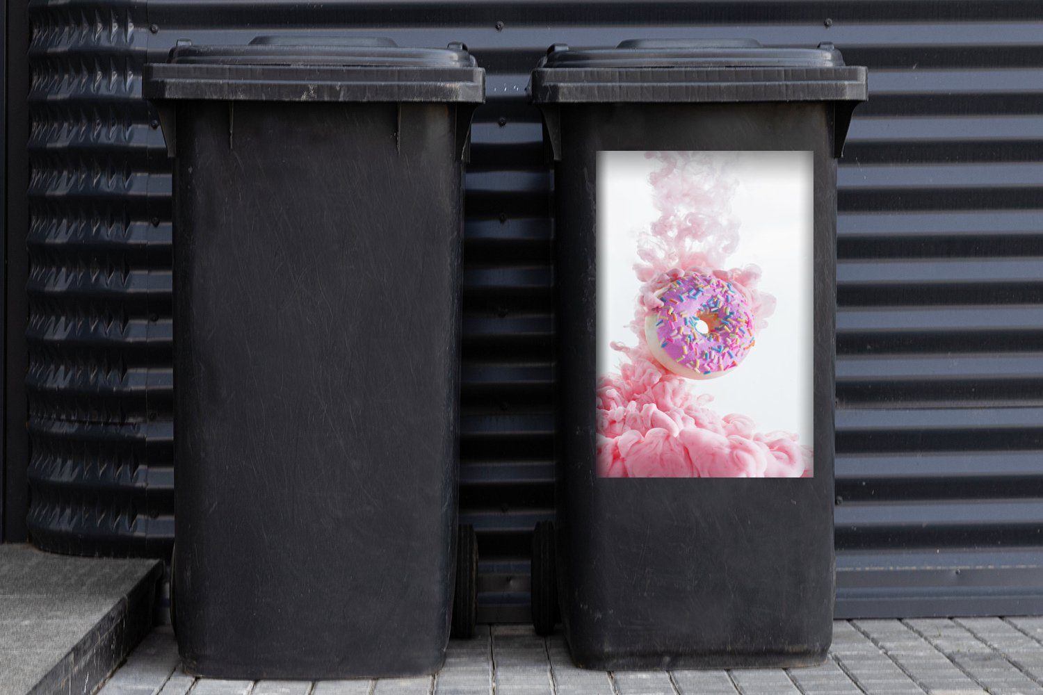 Rosa MuchoWow Rauchwolke umgibt Sticker, Donut St), Abfalbehälter Wandsticker den Mülltonne, Mülleimer-aufkleber, Container, (1