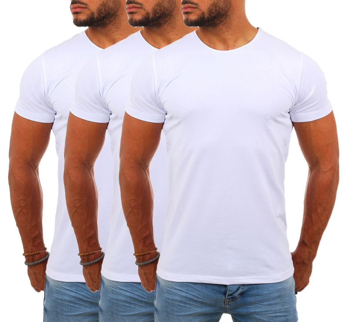 Young & Rich T-Shirt Herren Uni Basic rundhals Ausschnitt Unterziehshirt 1701 Rundhalsauschnitt unifarben kurzarm regular fit