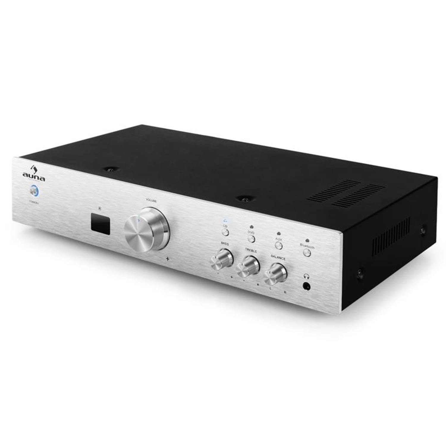 Auna AV2-CD508BT Audioverstärker (Anzahl Kanäle: W) für CD-Player, 3 sowie DVD-Player Silber 125 AUX-Quellen, Stereo-Cinch-Line-Eingänge
