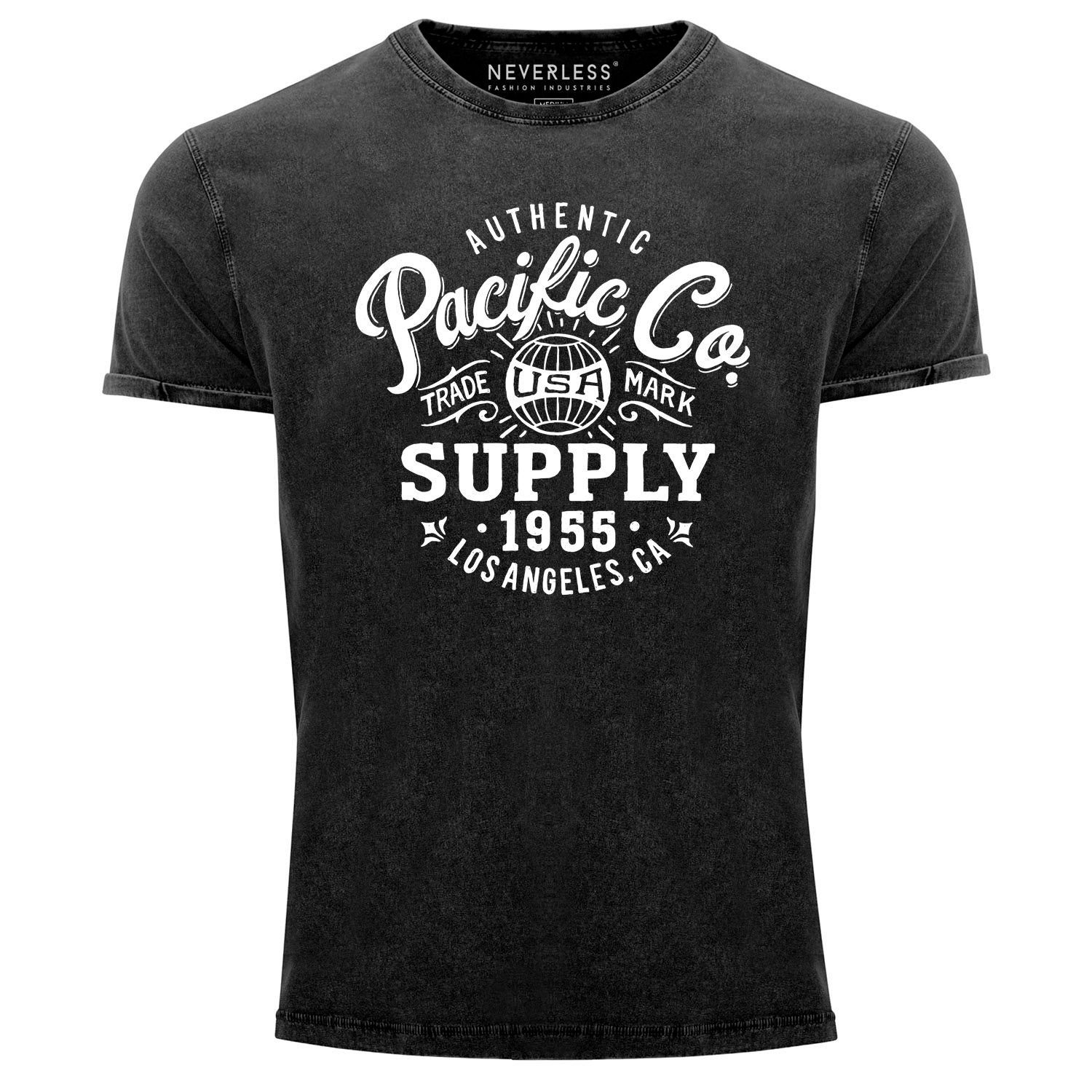 Neverless Print-Shirt Herren T-Shirt Vintage Shirt Retro Washed Aufdruck Used Neverless® mit Print schwarz