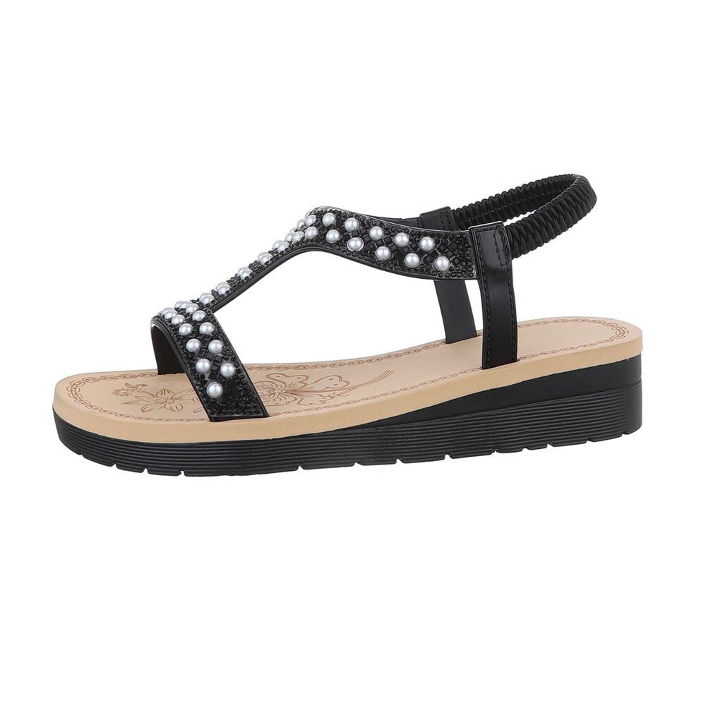 Ital-Design Damen Freizeit Riemchensandalette Keilabsatz/Wedge Keilsandaletten in Schwarz