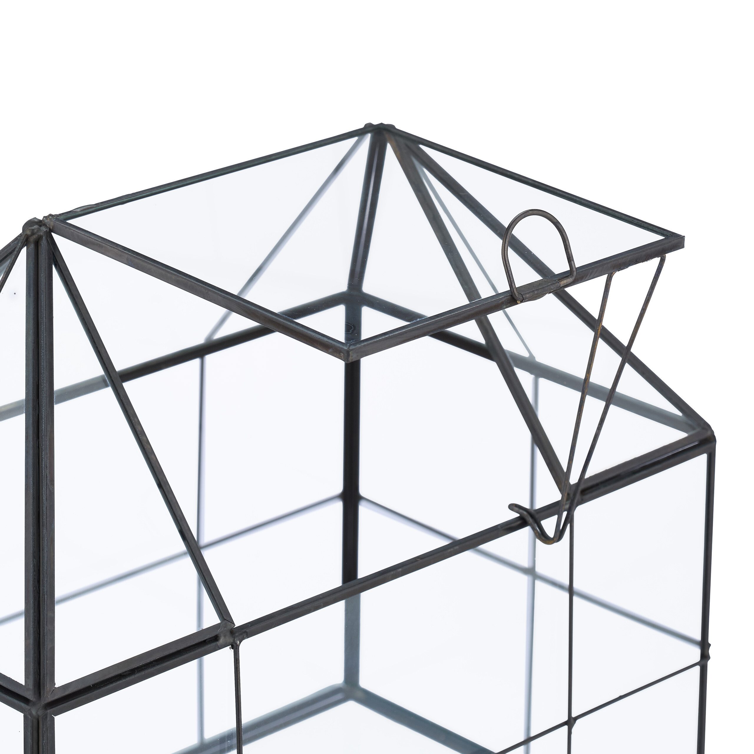 relaxdays Gewächshaus Pflanzenterrarium aus Glas Hausform, BxTxH: 23 x 14 x 21 cm, BxLxH: 23 x 14 x 21 cm, 0.5 mm Wandstärke, 1-St., schwarz – Bild 5 von 5