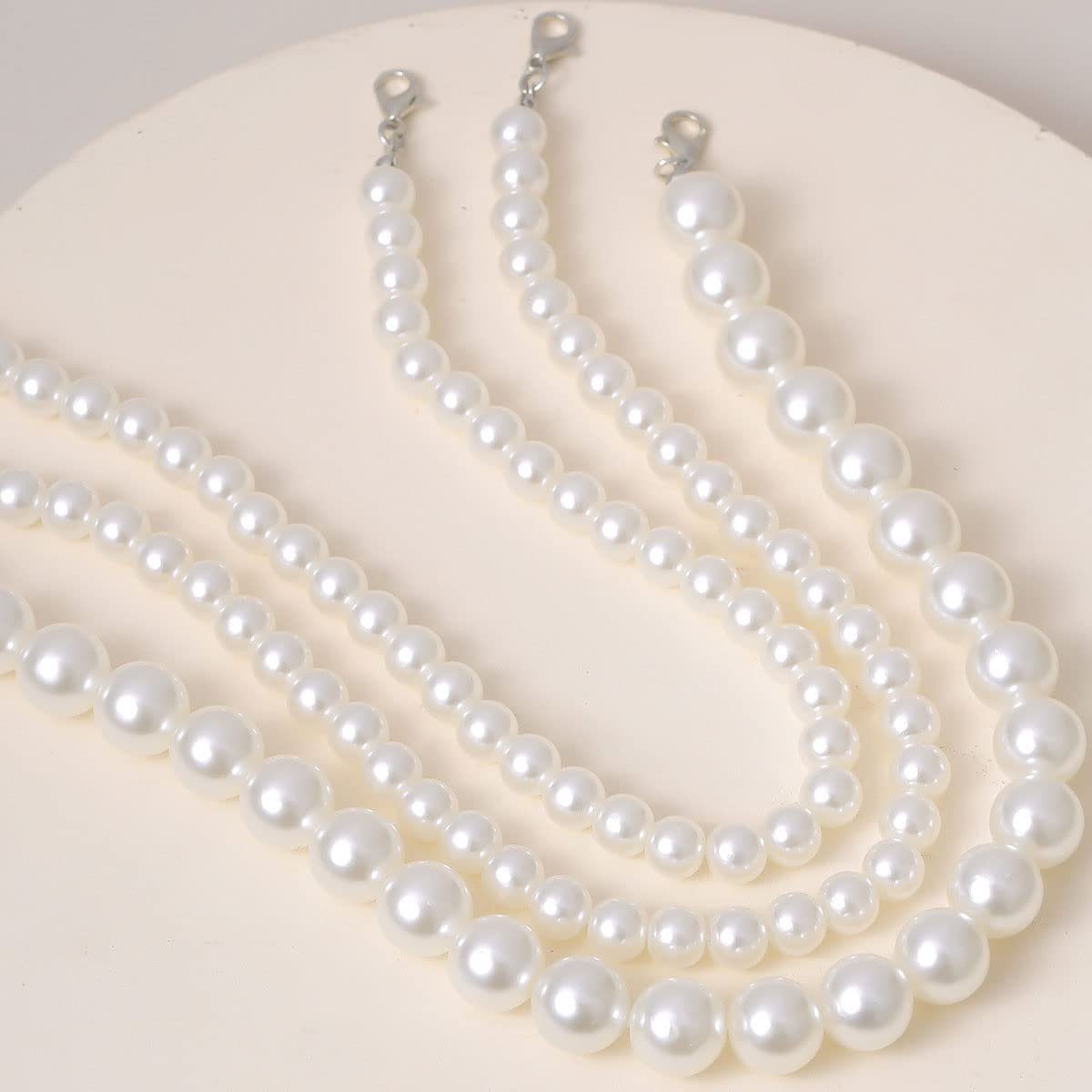 für Vintage-Perlen-Halskette, WaKuKa Damen, Charm-Kette Stück Perlenketten 3 Brautschmuck (3-tlg)