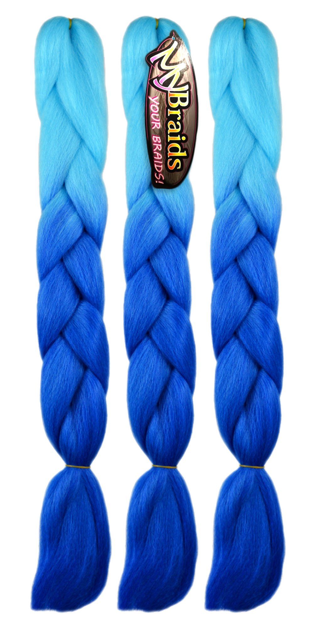 MyBraids YOUR BRAIDS! Kunsthaar-Extension Jumbo Braids Flechthaar Zöpfe 2-farbig im 3er Pack 51-BY Wasserblau-Blau