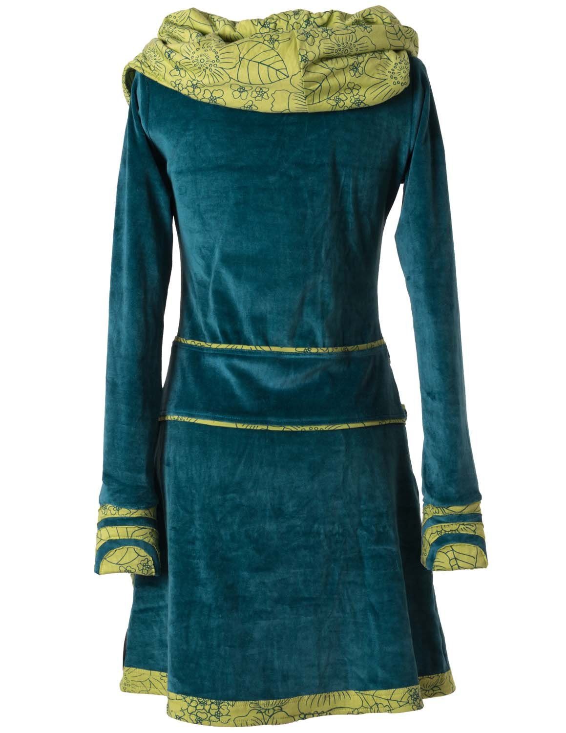Vishes Midikleid Samtkleid warm mit großem Kapuzenkragen Ethno, Hippie, Goa, Elfen Style – Bild 2 von 5
