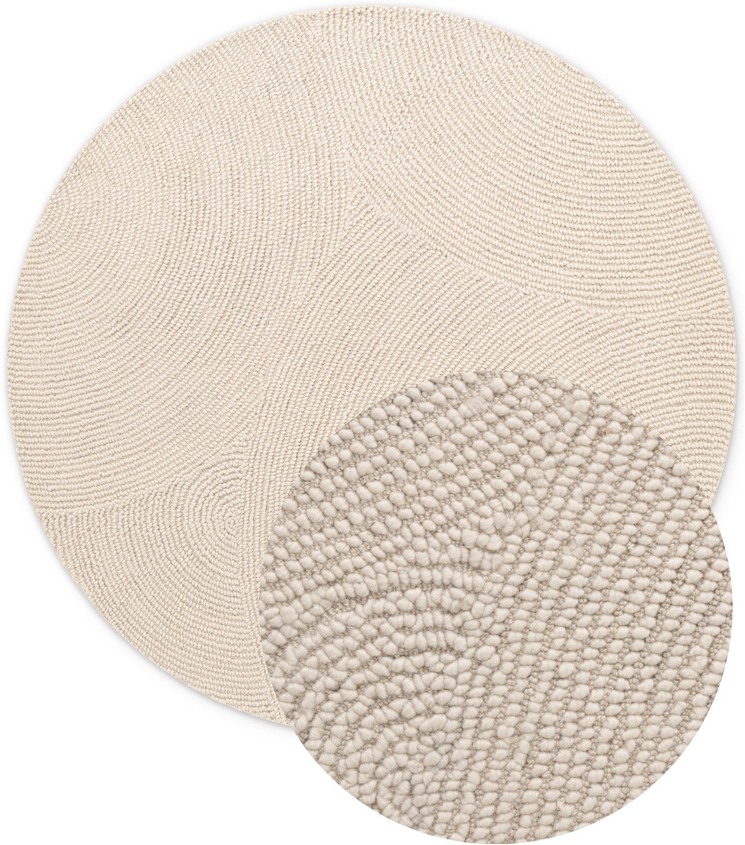 HANSE Home Wollteppich Calmio, auch als Läufer und in rund, rund, Höhe: 18 mm, Handgetuftet, Wolle, Natur, Wohnzimmer, Schlafzimmer, Skandi, Hygge