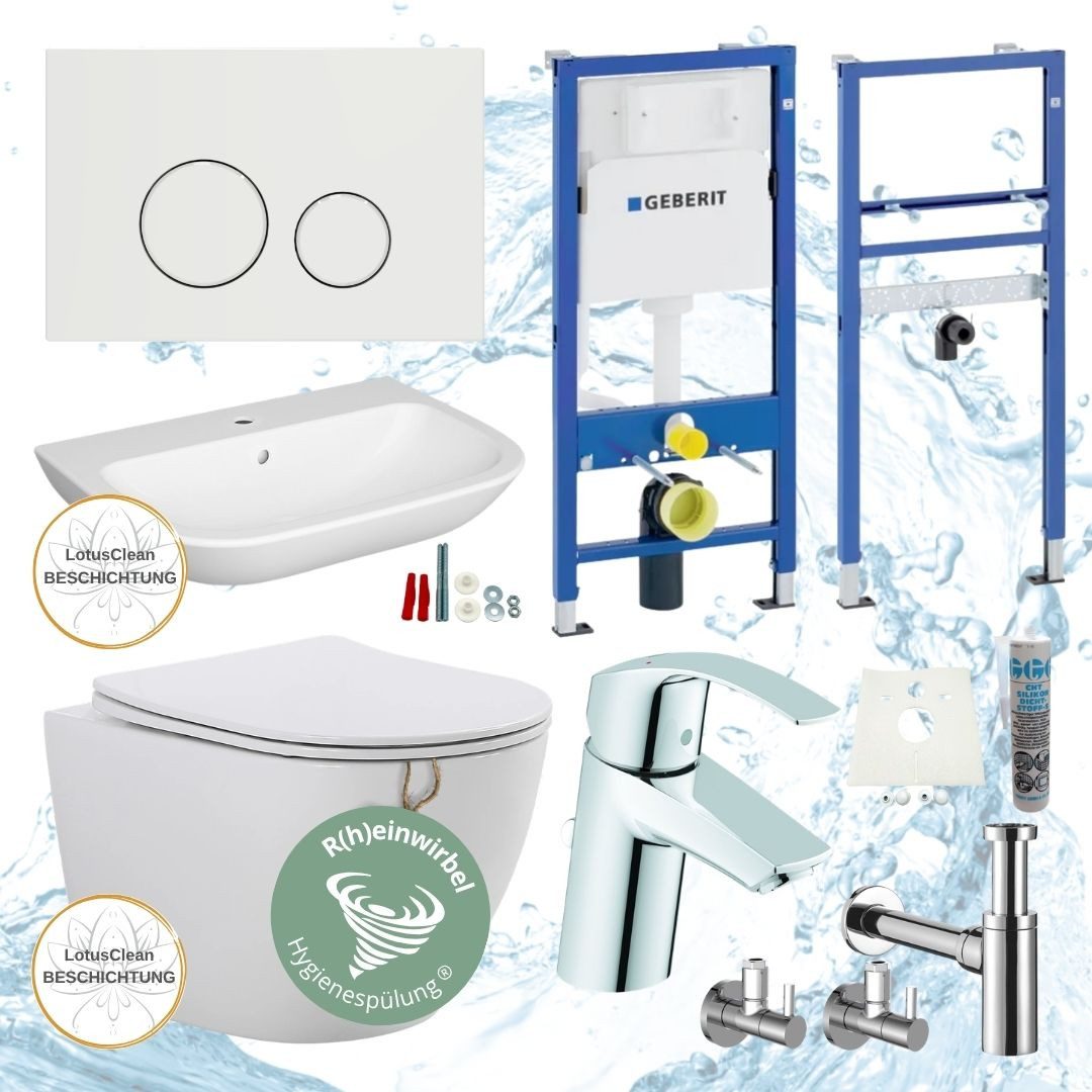 GEBERIT Vorwandelement WC Geberit Spülkasten WC Waschbecken Grohe Bad Set, Spar-Set, LotusClean-Beschichtung