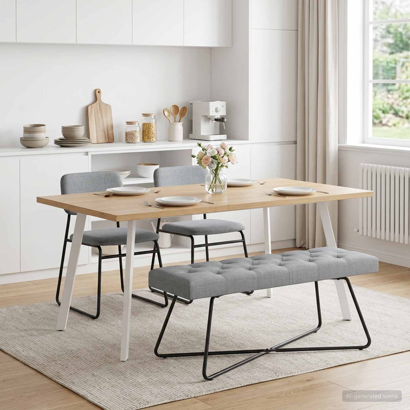 vidaXL Sitzbank Bank mit Knopfheftung Hellgrau 110 x 40 x 46 cm Stoff (1-St)