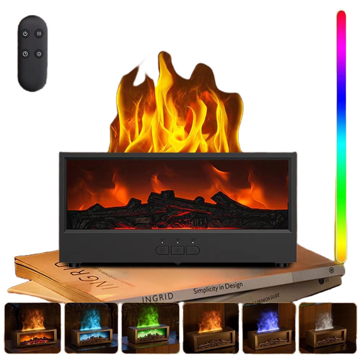 Coonoor Luftbefeuchter Aroma Diffuser mit LED Kamin, Duftöl Diffusor für Ätherische Öle, mit 7-Farben-Licht Flammeneffekt,Fernbedienung, 4 Timer