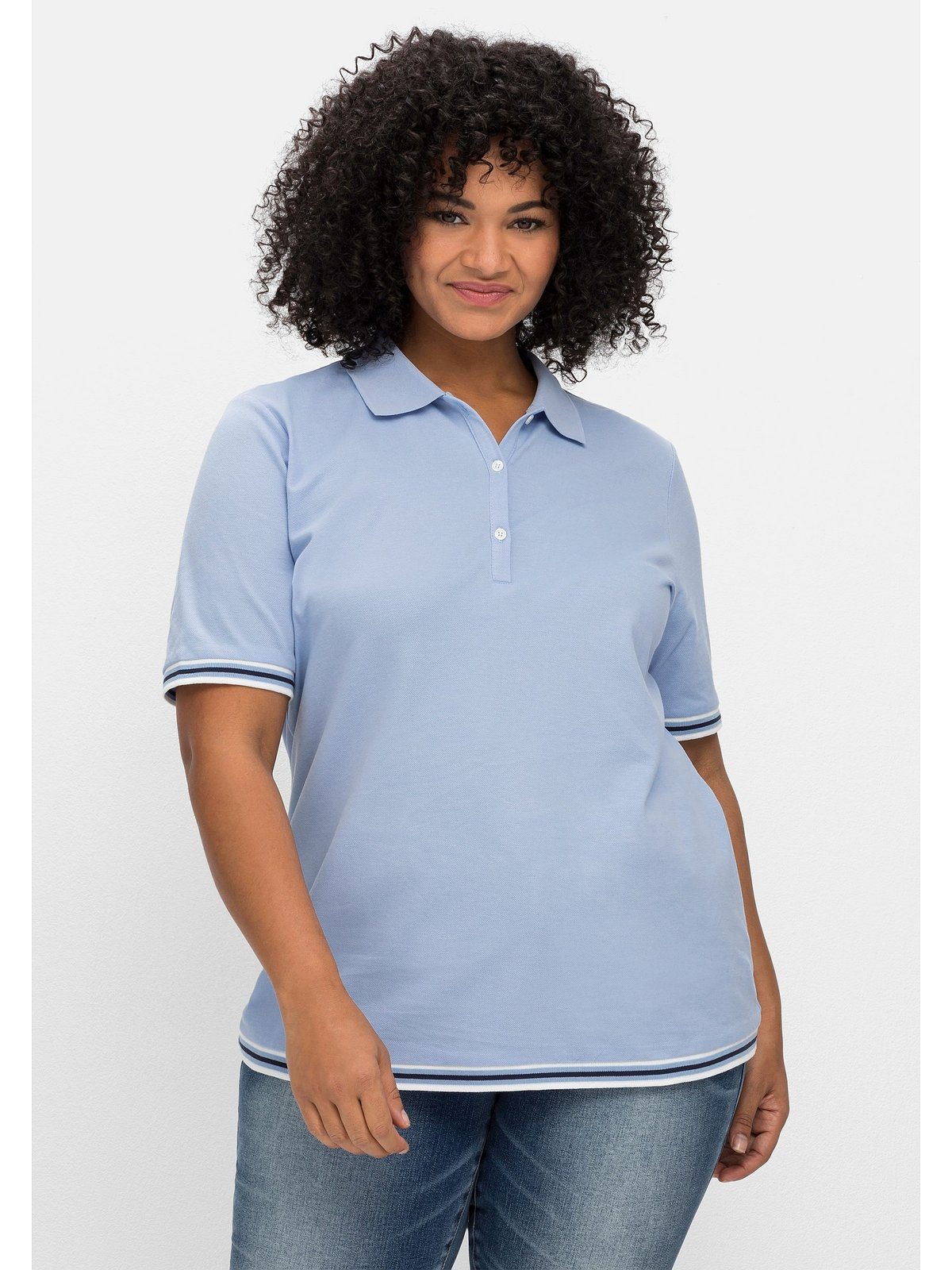 Sheego Waffelpiqué T-Shirt aus mit Größen Kontrastkanten, Große