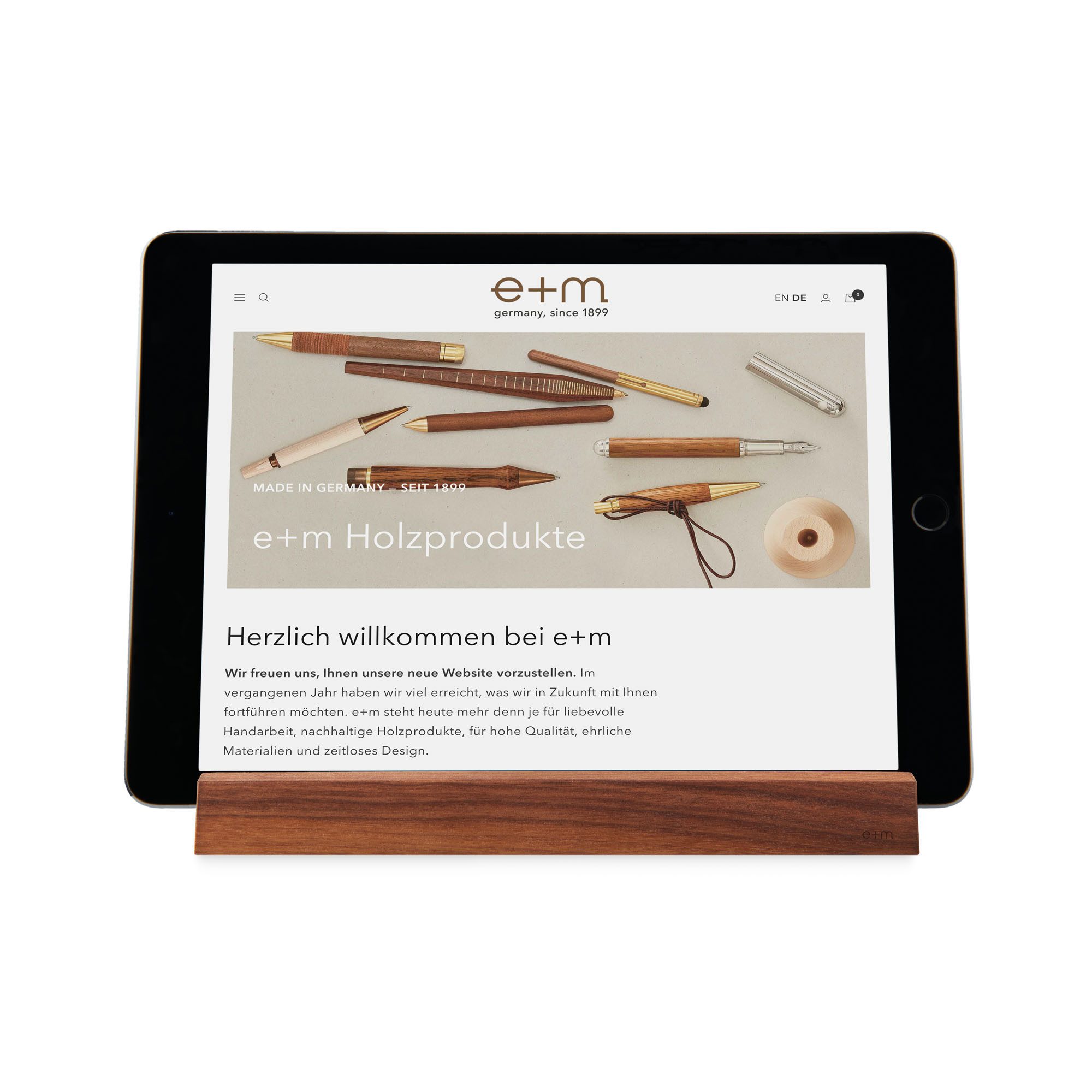 e+m Smartphone-Halterung Tablet Board, (Tablet-Halterung aus Massivholz Perfekt für den Schreibtisch)