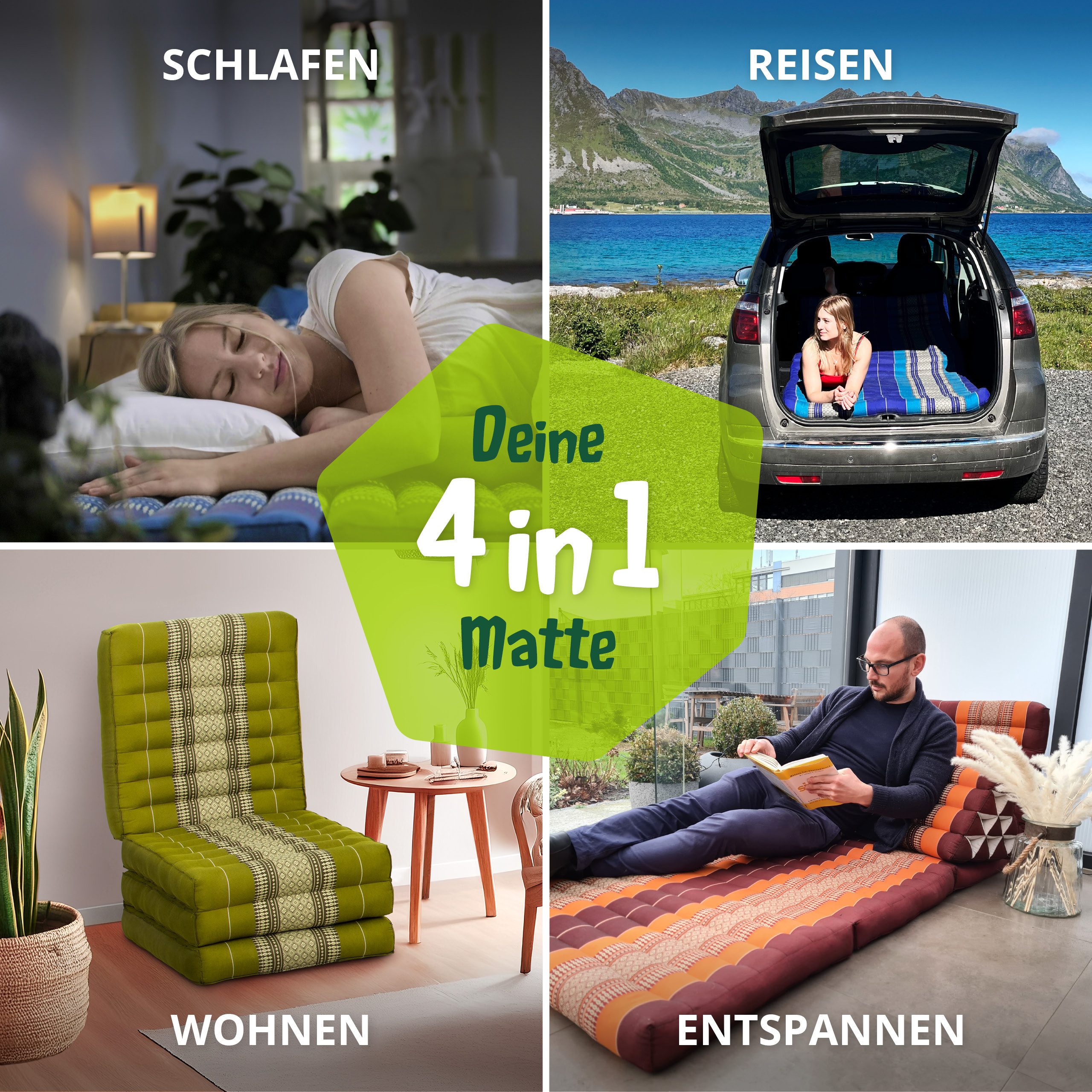 Klappmatratze 50 cm breit (Classic) - 200x50x8cm - Faltmatratze, livasia, 8 cm hoch, Kapok, vegan, handgefertigt