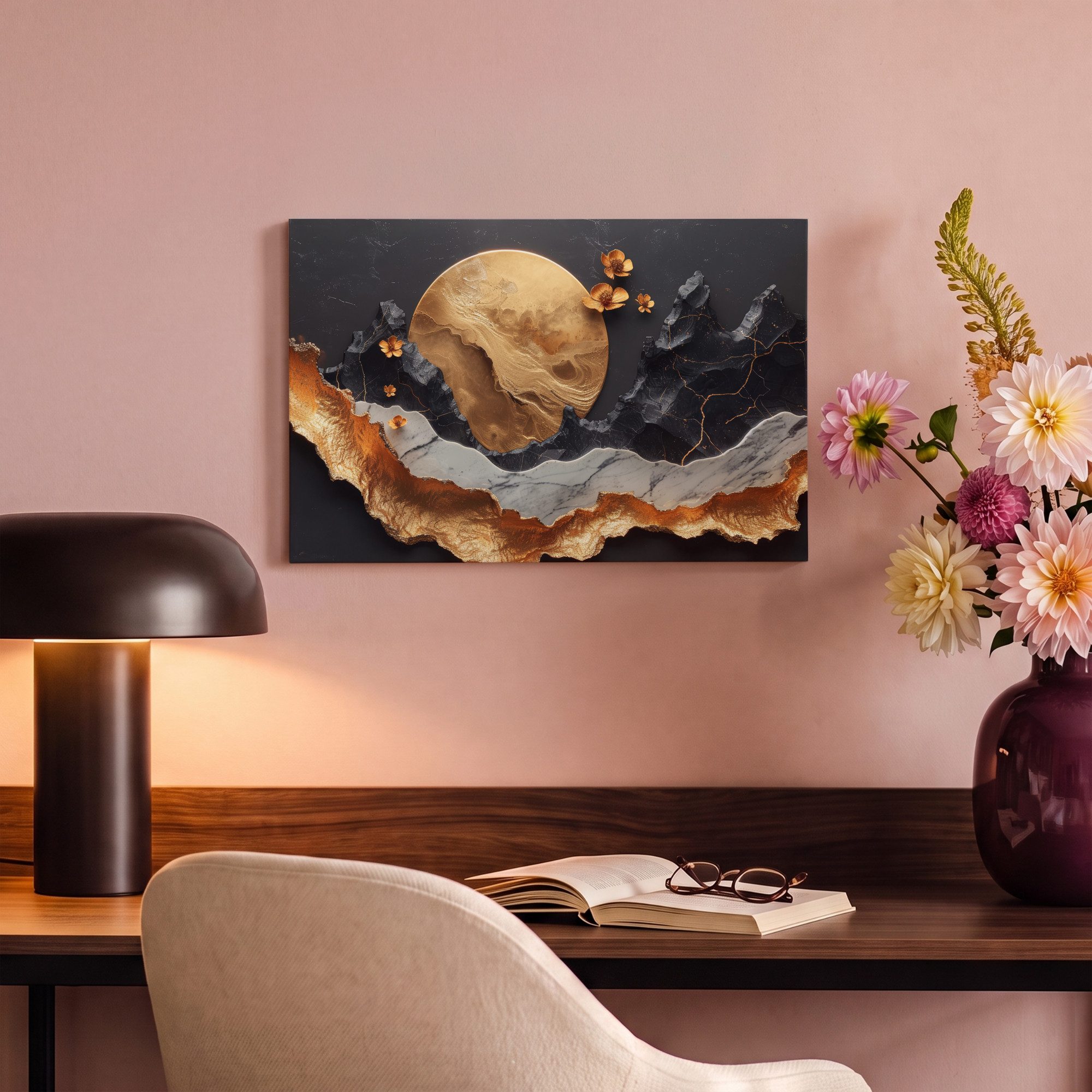 OneMillionCanvasses® Leinwandbild Kunst - Gold - Modern - Abstrakt, Fotodruck (1 St), Wandbild, Deko Schlafzimmer Wohnzimmer Flur 20x20 cm – Bild 4 von 5