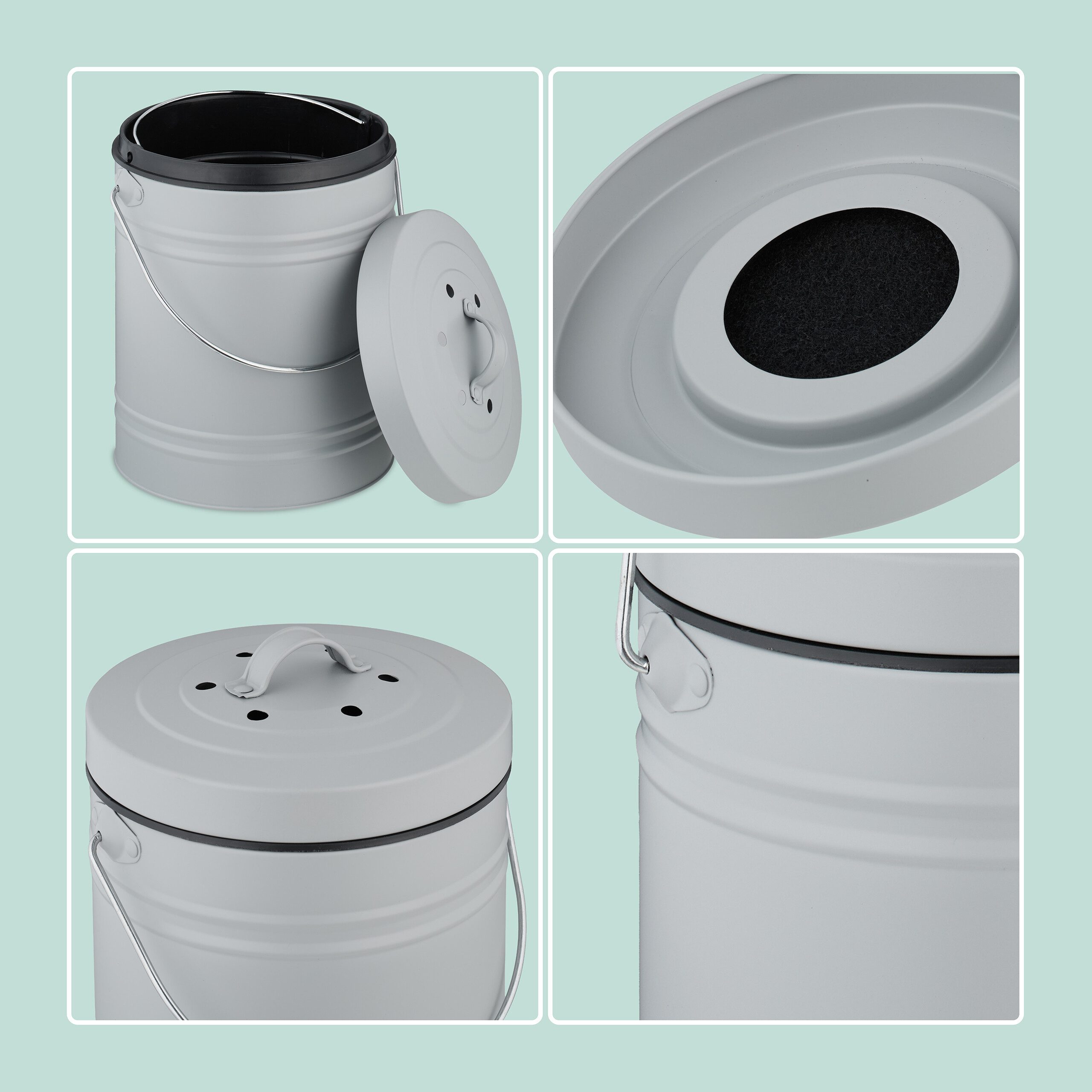 relaxdays Biomülleimer Komposteimer mit Geruchsfilter 5 Liter, grau