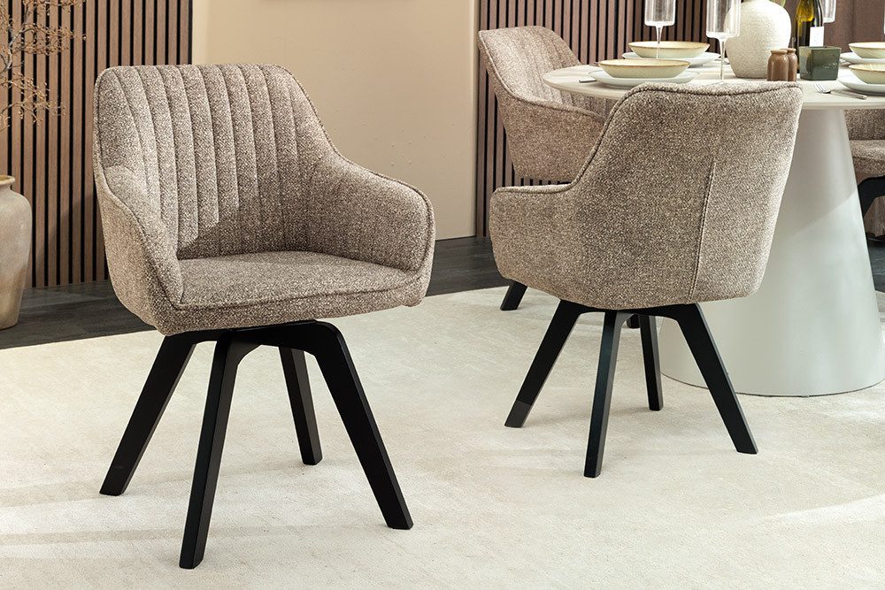 riess-ambiente Polsterstuhl LIVORNO taupe/natur- Microfaser, Buchenholz, 180° drehbar, zeitlos (Einzelartikel, 1 St), Esszimmer · Auto-Return-Funktion · Massivholz · mit Armlehne · Retro