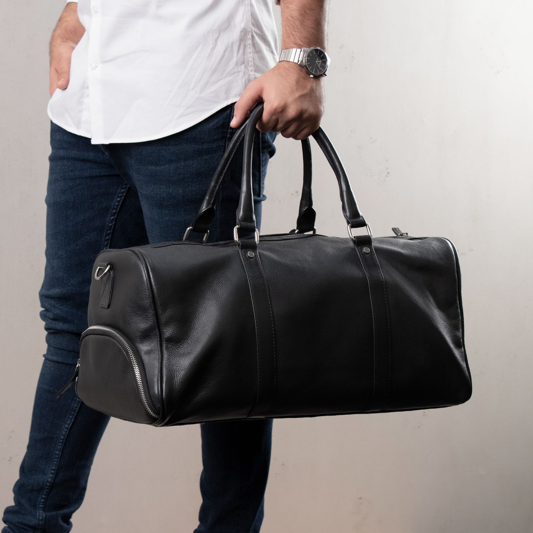 BACCINI Reisetasche echt Leder Weekender groß schwarz-48-cm, Echtleder Reisegepäck für Damen & Herren, Sporttasche XL schwarz