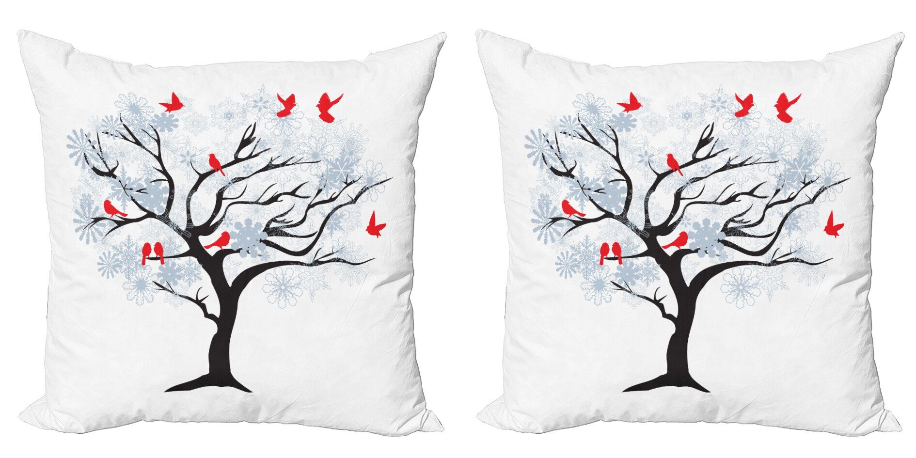 Kissenbezüge Modern Accent Doppelseitiger Digitaldruck, Abakuhaus (2 Stück), Snowy-Bäume Vogel-Fliegen auf einem Baum