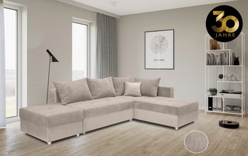 COLLECTION AB Ecksofa 30 Jahre Jubiläums-Modell Italia L-Form, mit Bettfunktion und Bettkasten, in Cord-Samt Mix