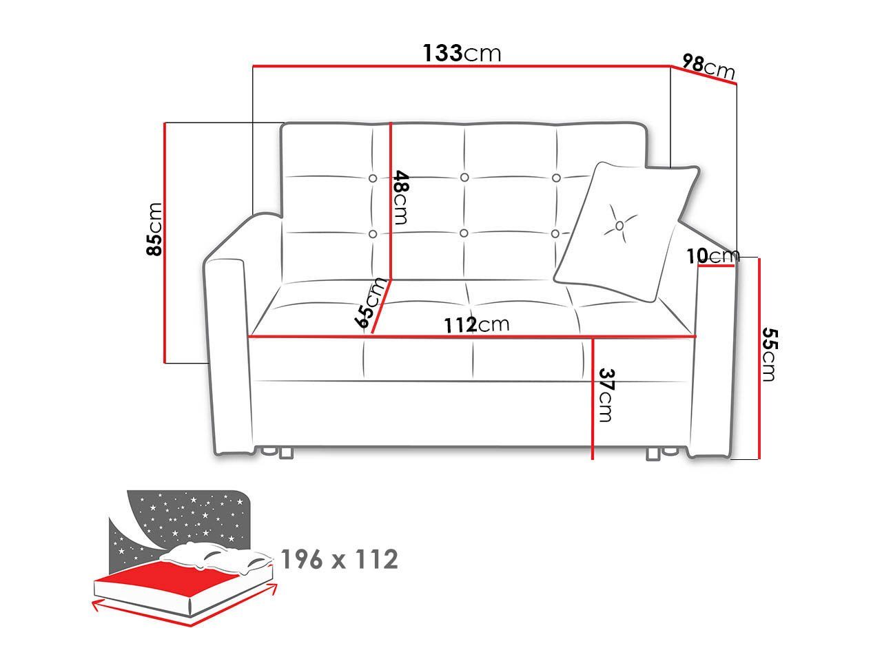 mit Lux Schlafsofa inkl. 2 Schlaffunktion Bettkasten, Viva II, Sitzer, und Kissen MIRJAN24