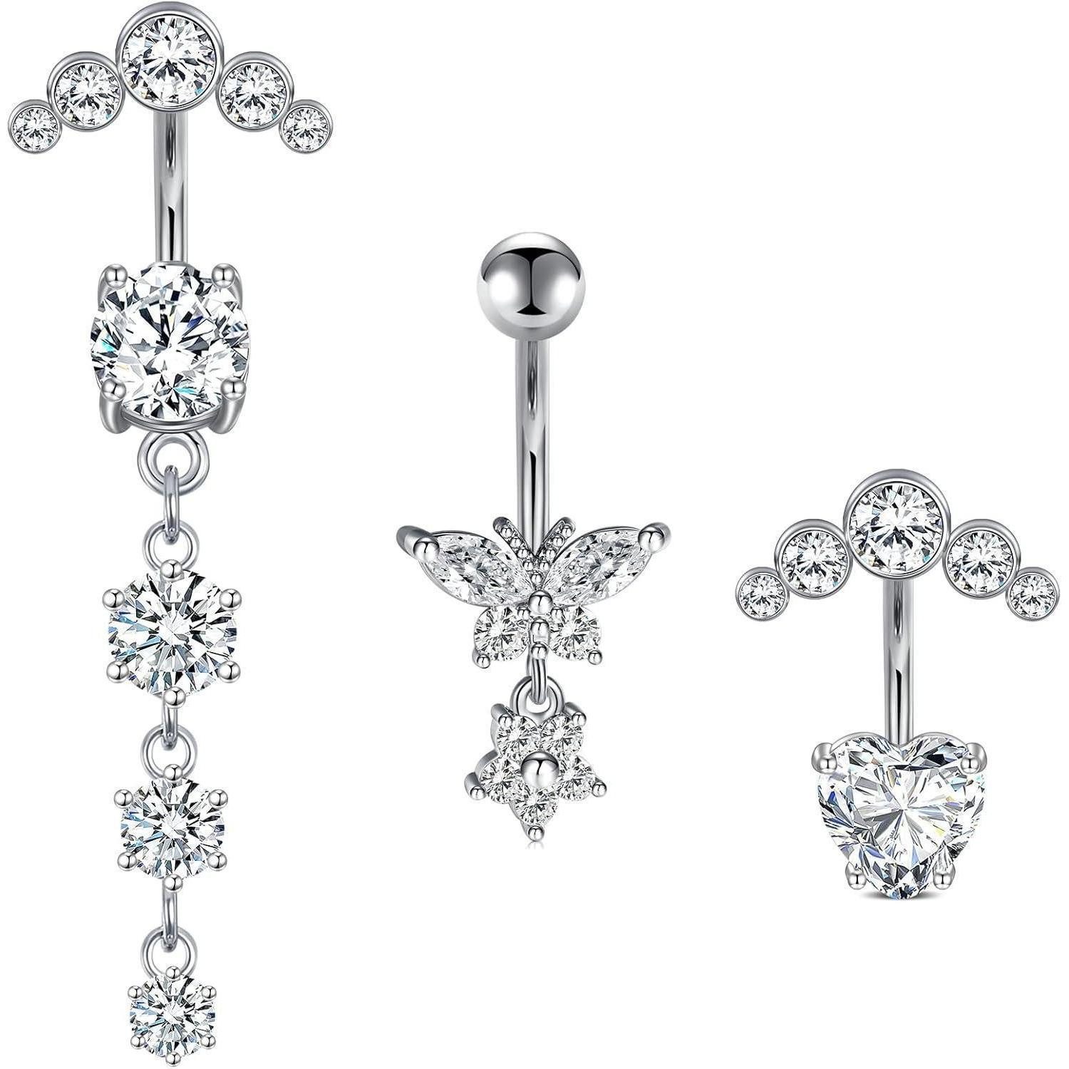 Bauchnabelpiercing Nabelpiercing 14G Chirurgenstahl Herz Schmetterling Silber-2