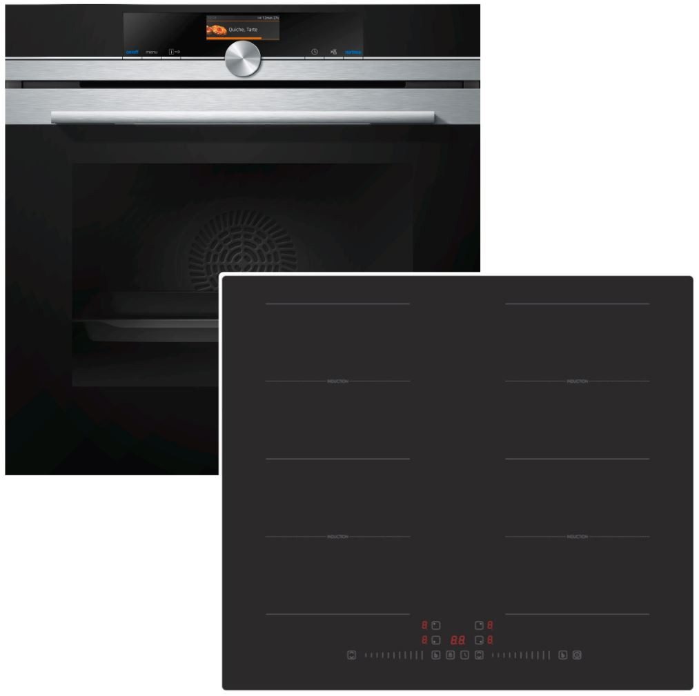 SIEMENS Backofen-Set Pyrolyse TFT Display Vollauszug Induktionskochfeld Flexzonen PKM, mit 1-fach Vollauszug, Pyrolyse-Selbstreinigung Hydrolyse