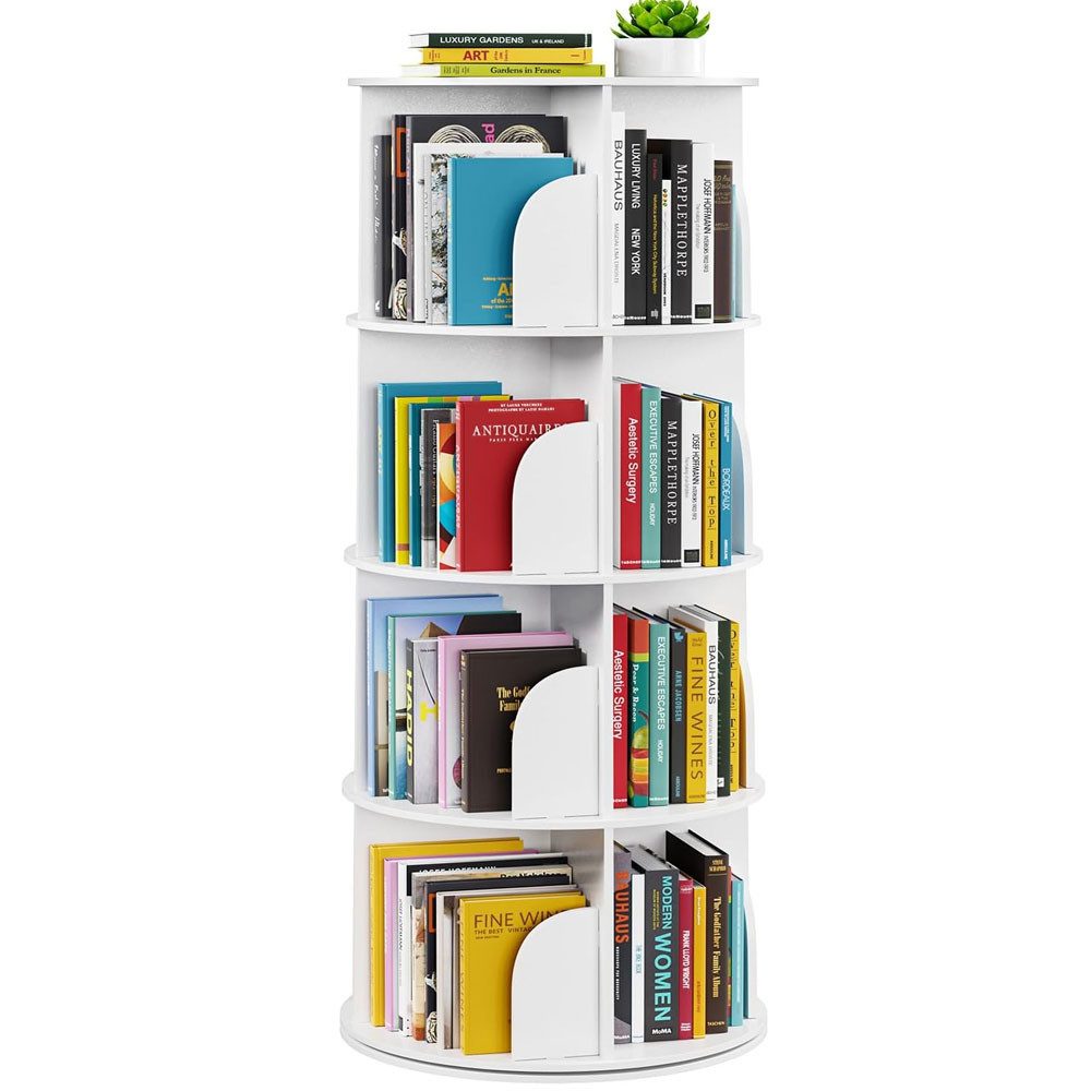 TUWENA Bücherregal Drehbares Bücherregal, 360° Holz-Eck Lagerregal, Aufbewahrungsregal, 2/3/4/5 Etagen Bücherorganisator für Wohnzimmer, Büro, Kinderzimmer