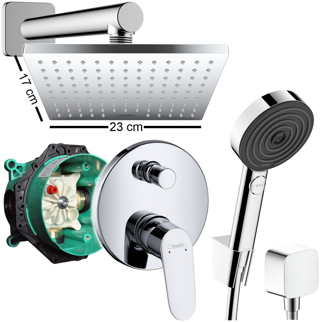hansgrohe Duscharmatur Duschsystem Unterputz, Focus, Pulsify, Regendusche (Unterputz-Duschsystem) Größe der Kopfbrause wählbar