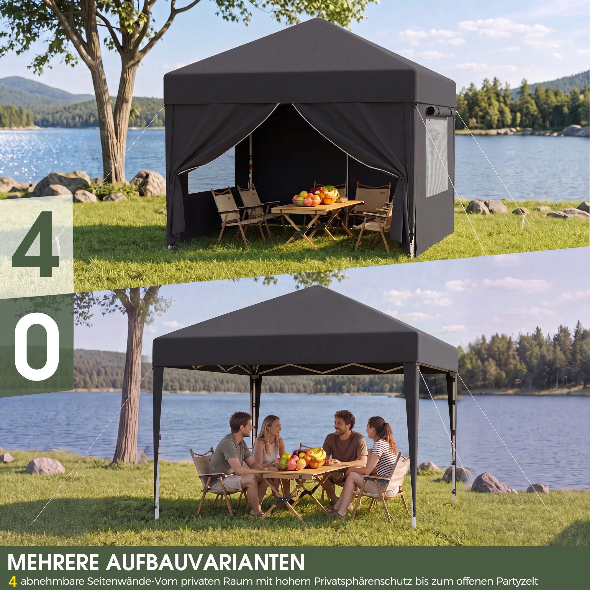 HOMALL Faltpavillon 3x3/3x6 m Gartenpavillon Höhenverstellbarer Pop Up Pavillon, mit 4 Seitenteilen, (Windfester Pavillon mit Seitenteilen und Tragetasche, für  – Bild 5 von 5
