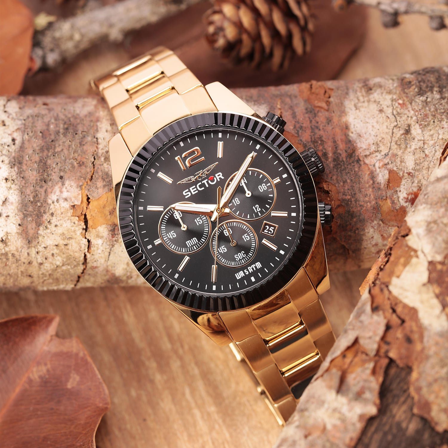 Sector Chronograph Sector Herren Armbanduhr Chrono, (Chronograph), Herren Armbanduhr rund, groß (45mm), Edelstahlarmband gold, Fashion