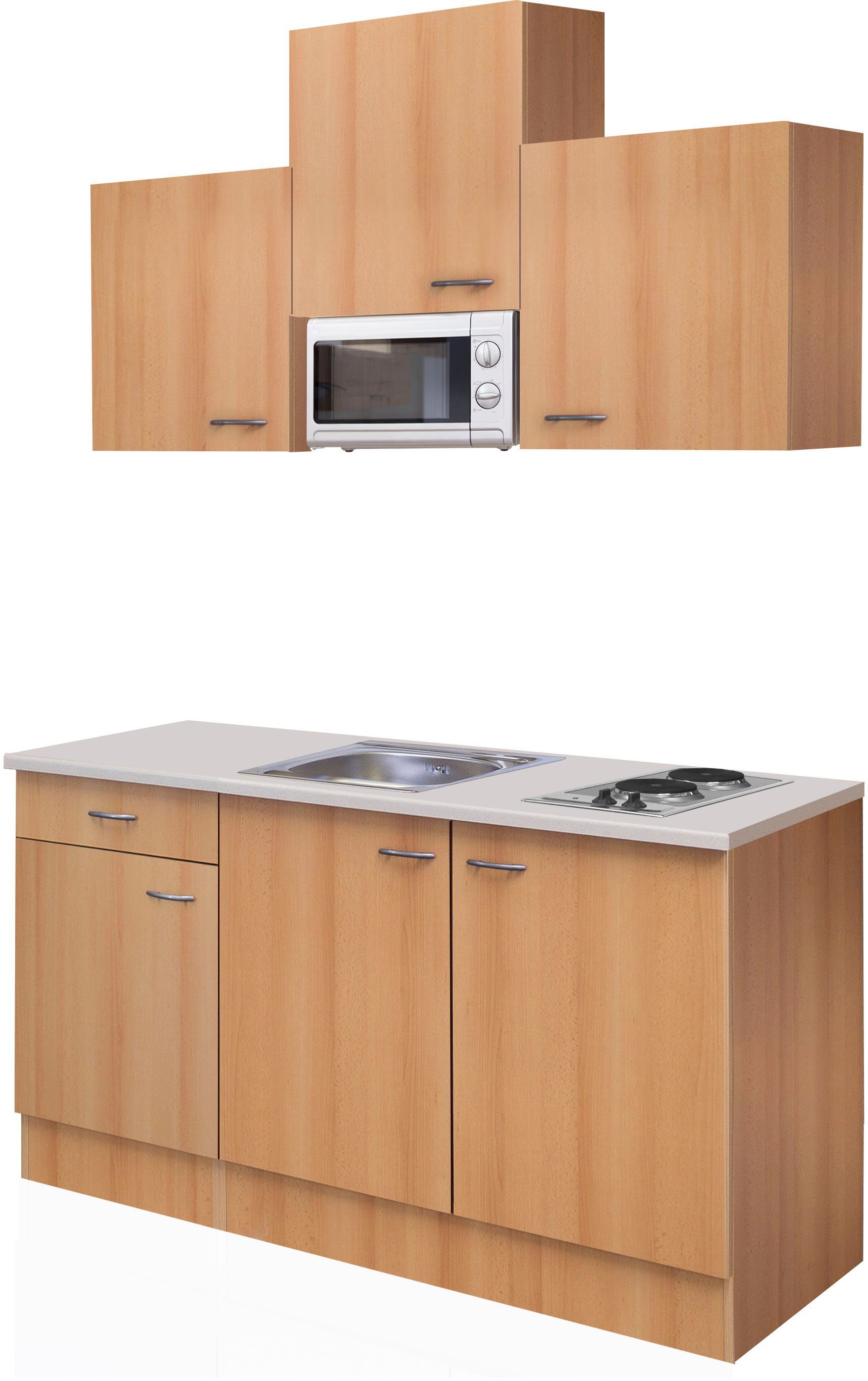 Flex-Well Küchenzeile Nano, Gesamtbreite 150cm, mit Mikrowelle und Kochfeld, viele Farbenvarianten