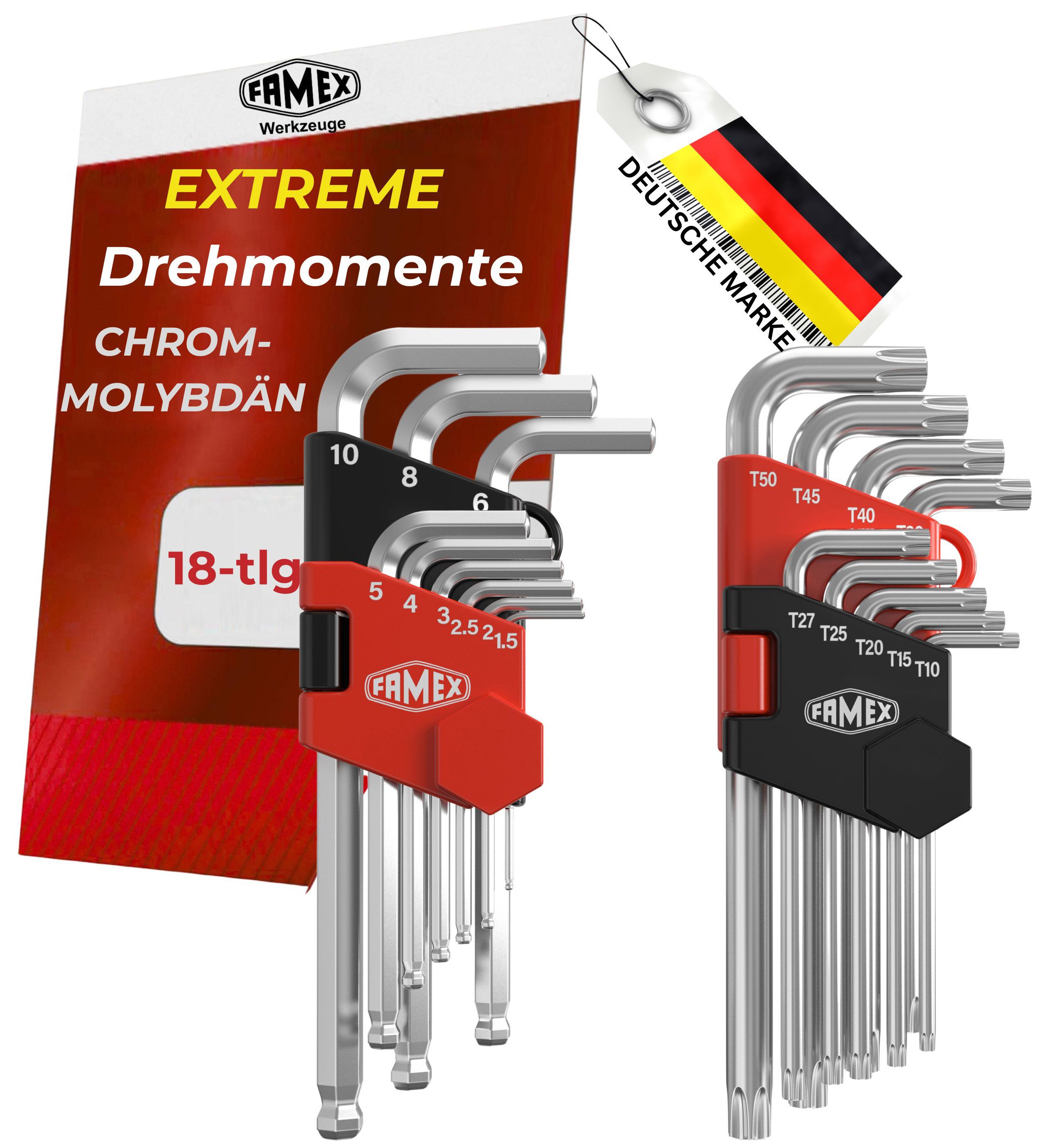 FAMEX Winkelschlüssel 10790 Winkelschlüssel (Schraubendreher, 18 St), Chrom-Vanadium-Molybdän-S2-Stahl