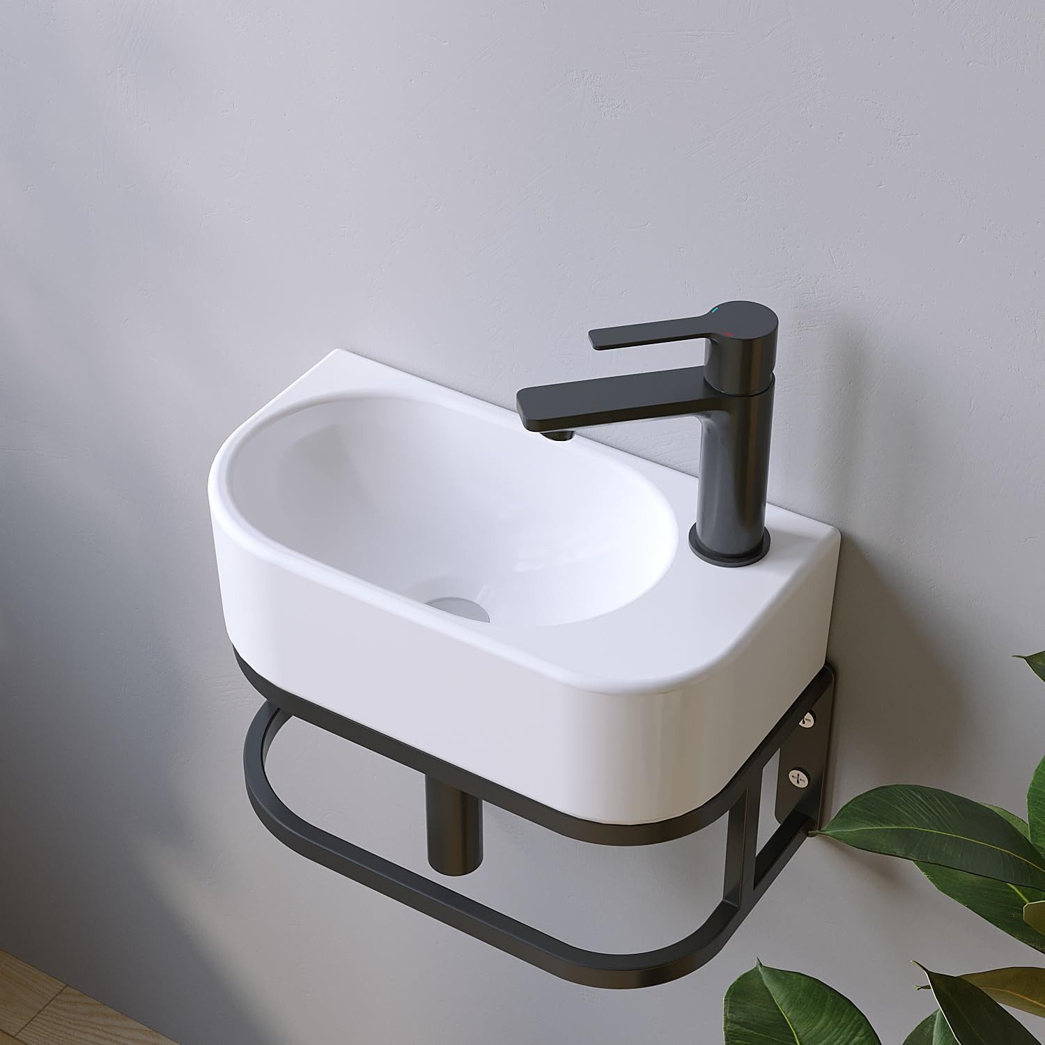 AQUALAVOS Waschbecken Mini Waschbecken 40x21 cm Pflegeleichte Oberfläche Ohne Überlauf, Einfache Montage platzsparend Ideal für Gäste-WC & Kleinbäder