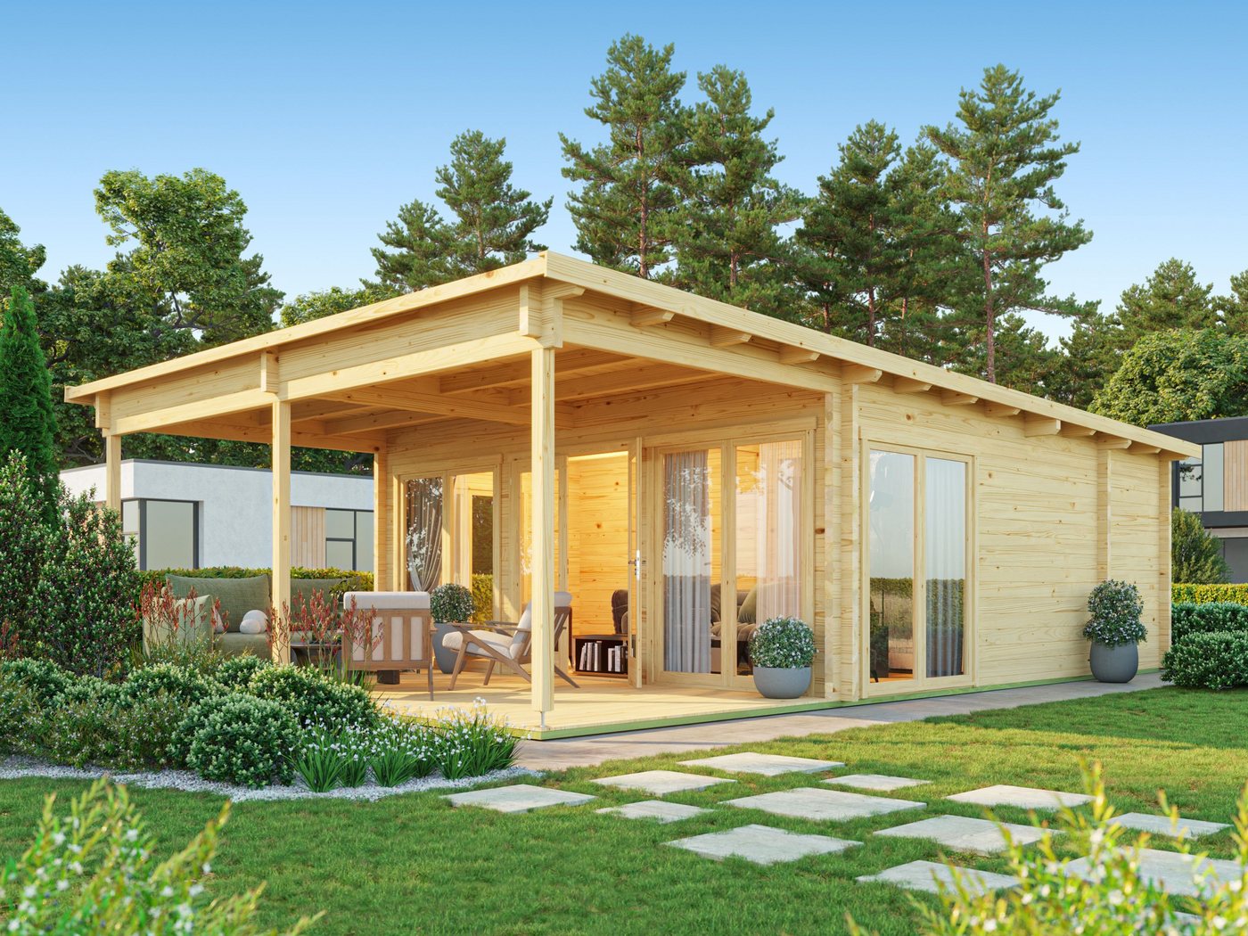 Fjordholz Gartenhaus Taunus 70 mit Vordach