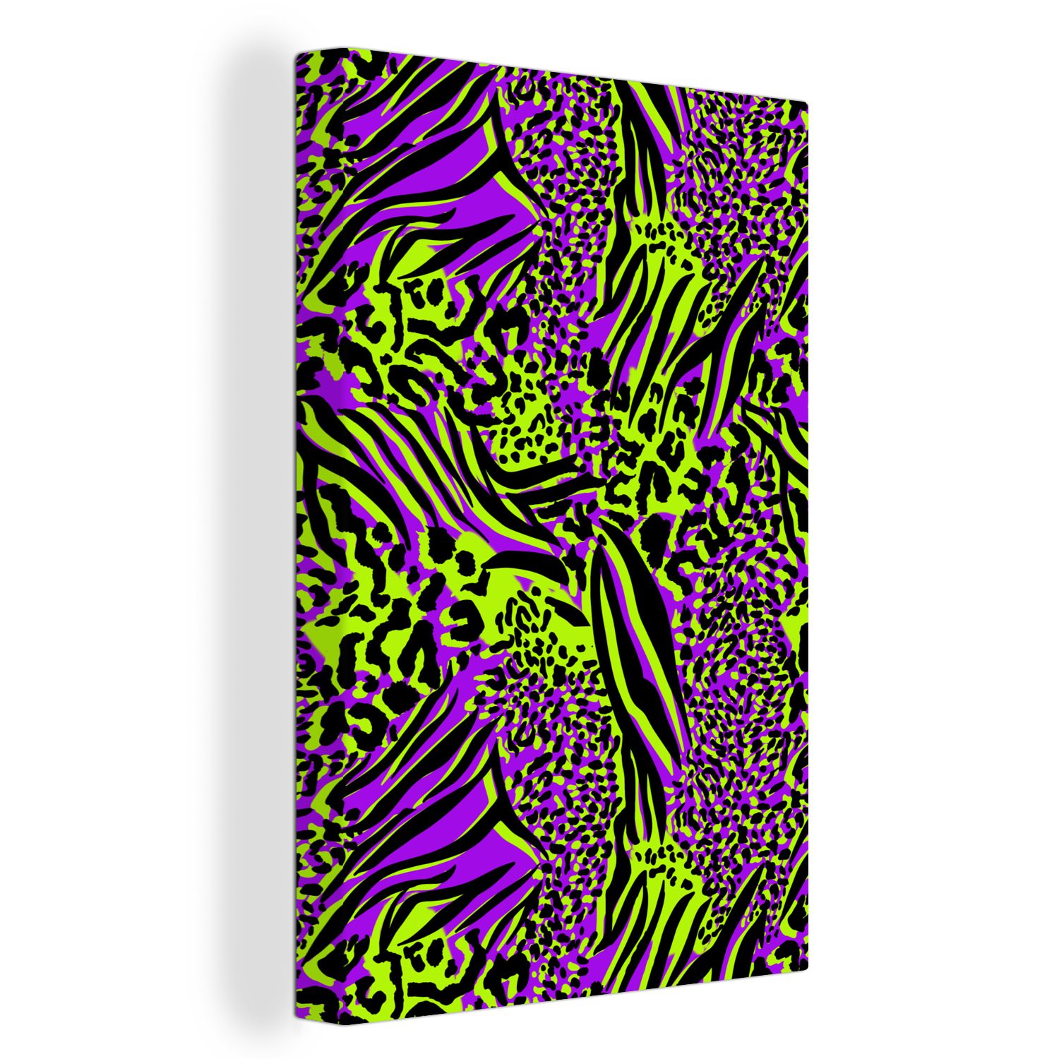 20x30 - Neon Lila bespannt St), OneMillionCanvasses® - Leinwandbild Grün Gemälde, cm (1 fertig Zackenaufhänger, Leinwandbild Tiermuster, - inkl.