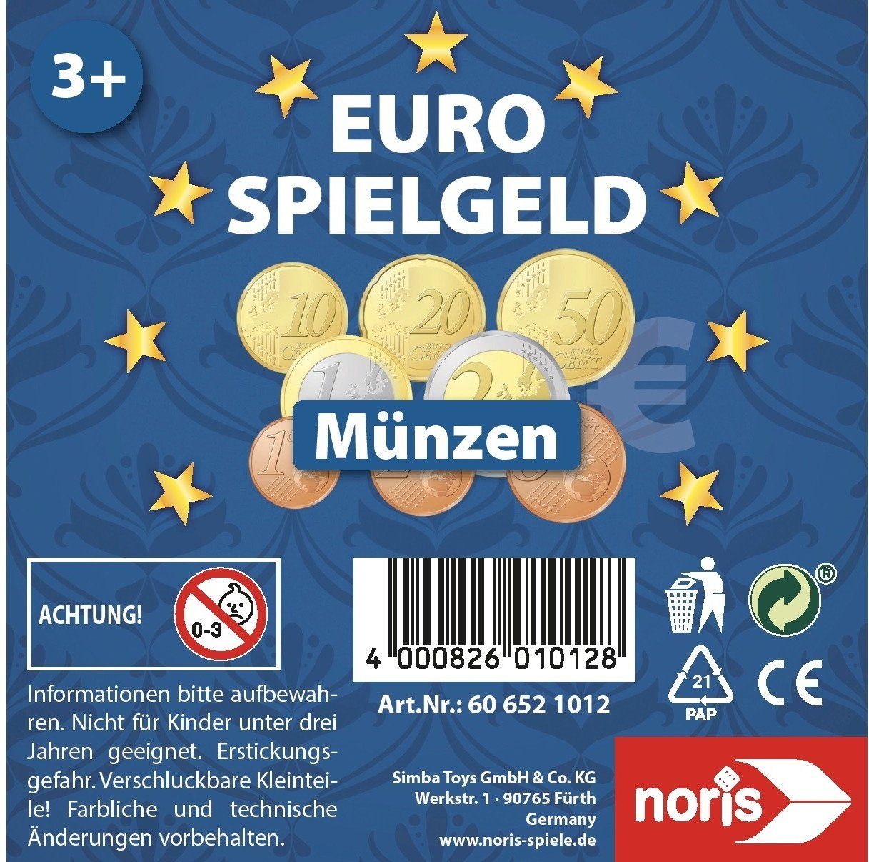Noris Spiel Zubehör Euro Spielgeld Münzen 606521012