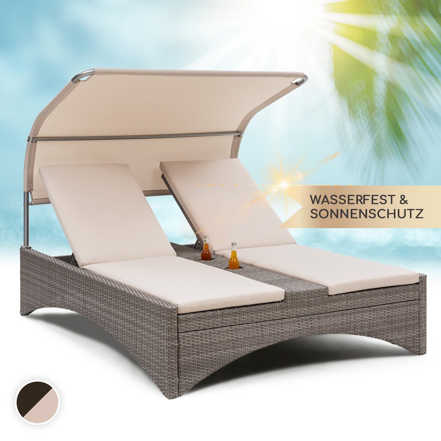 blumfeldt Gartenliege Eremitage Double Lounger Sonnenliege, Liegeinsel 2 Personen Garten Sonneninsel Dach Gartenliege Doppelliege