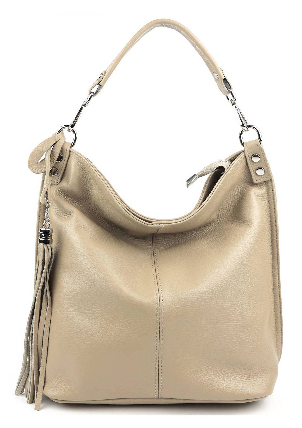 ITALYSHOP24 Schultertasche MADE IN ITALY XL Damen Nappa Leder Handtasche Shopper Umhängetasche, große 3xFach geteiltes Hauptfach, Freizeit Abend Reise Sport Urlaub