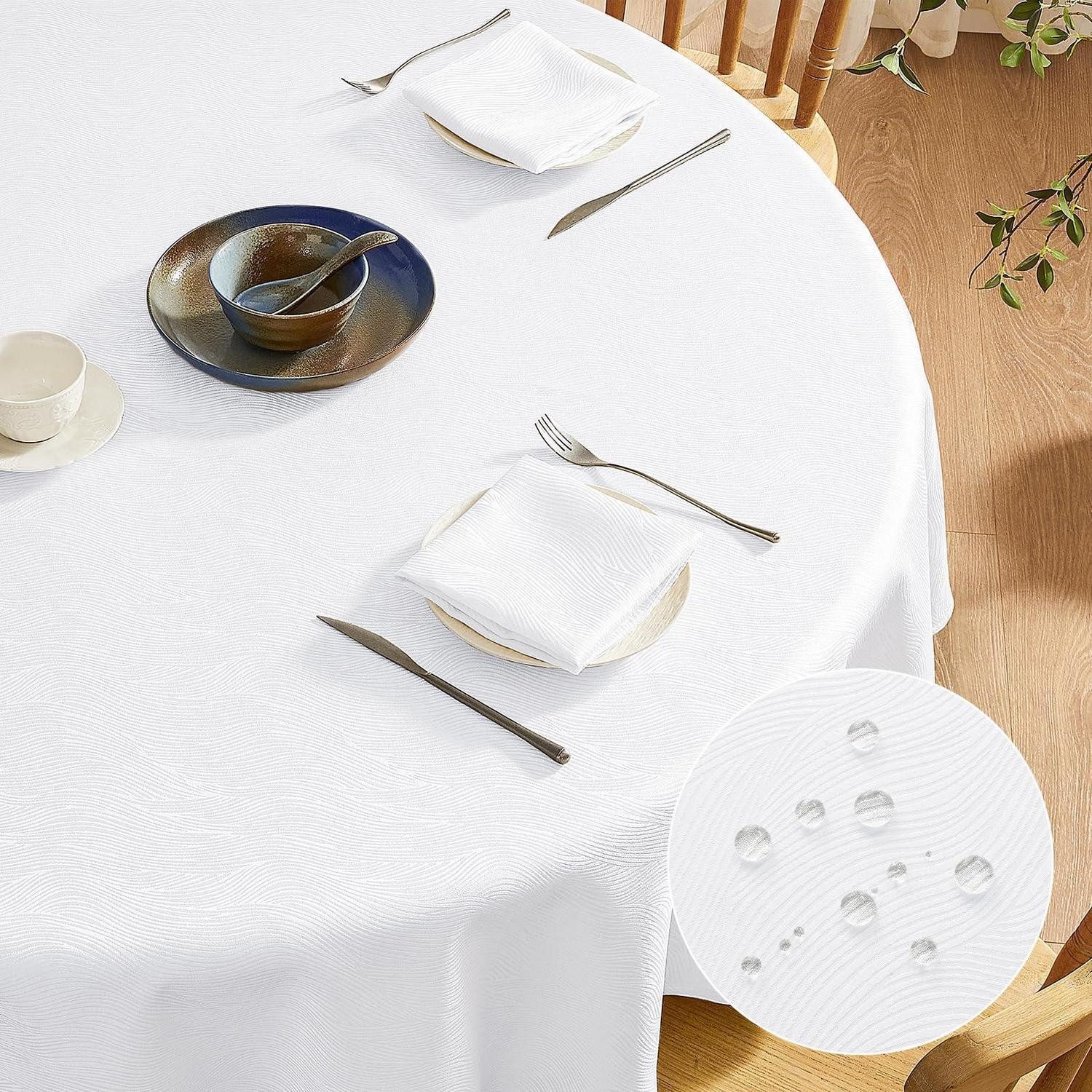 LuxusKollektion Gartentischdecke Tischdecke Rund 160cm Weiß Jacquard-Wellen (1-tlg)