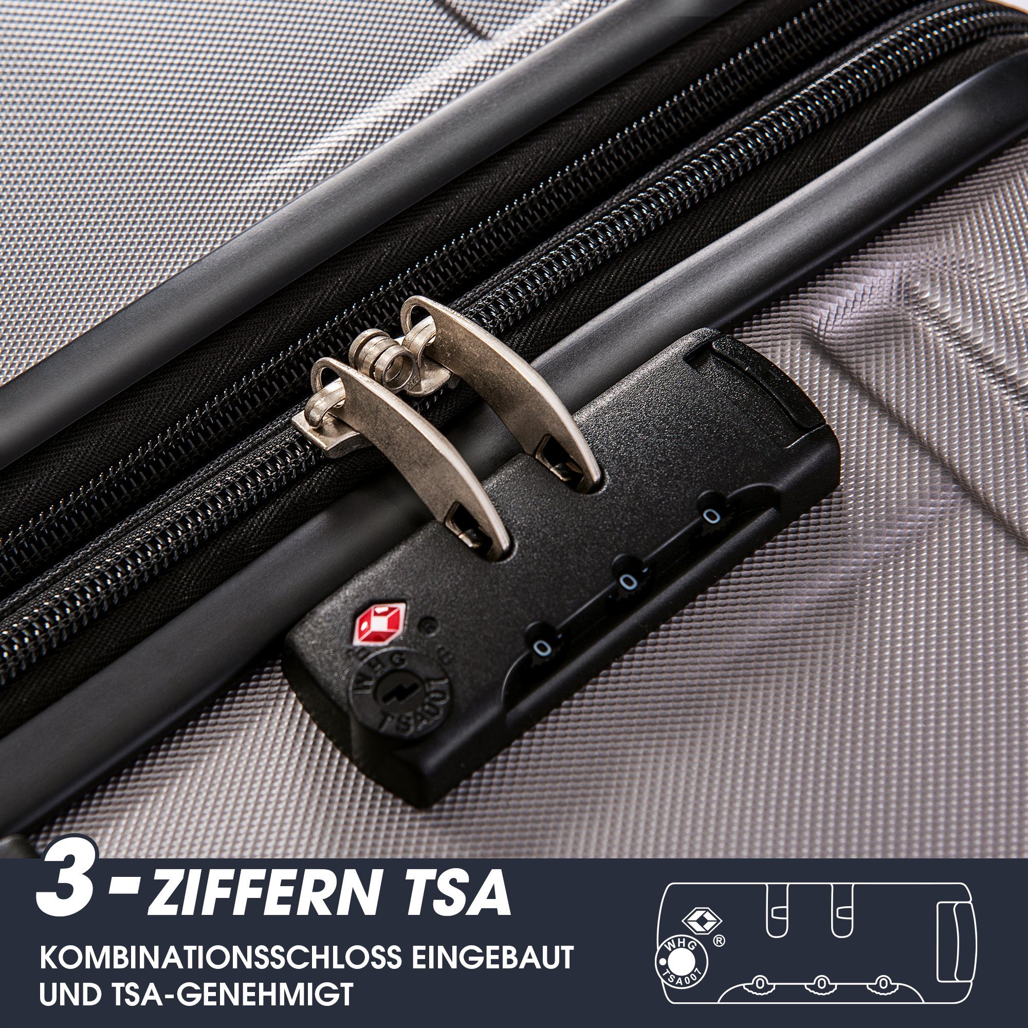 Koffer B-DJ-PP294405BAA, Handgepäckkoffer 2 mit TSA-Schloss Universalrad grau SIKAINI Rollen, und