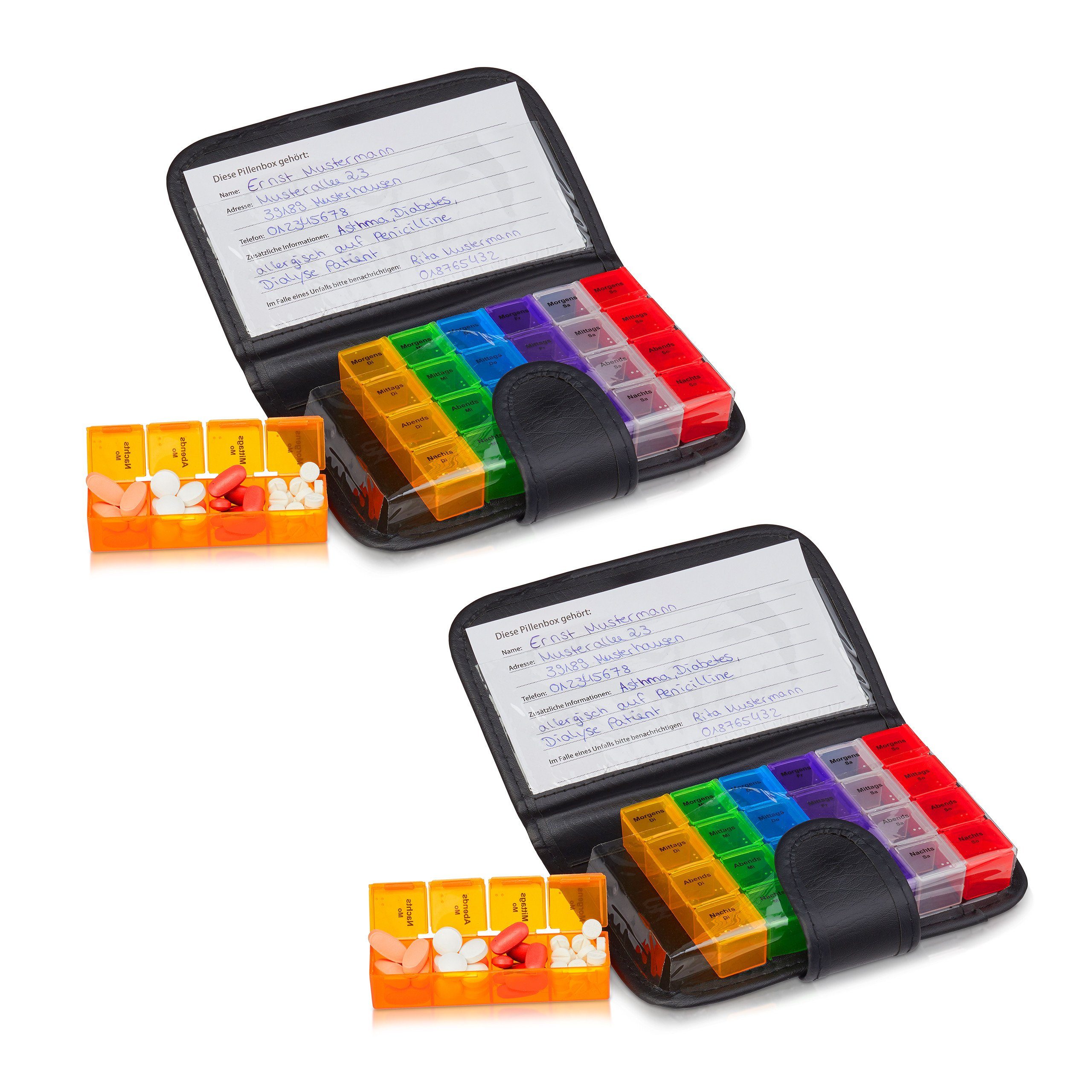 Pillendose 2 x Tablettenbox 7 Tage mit Etui