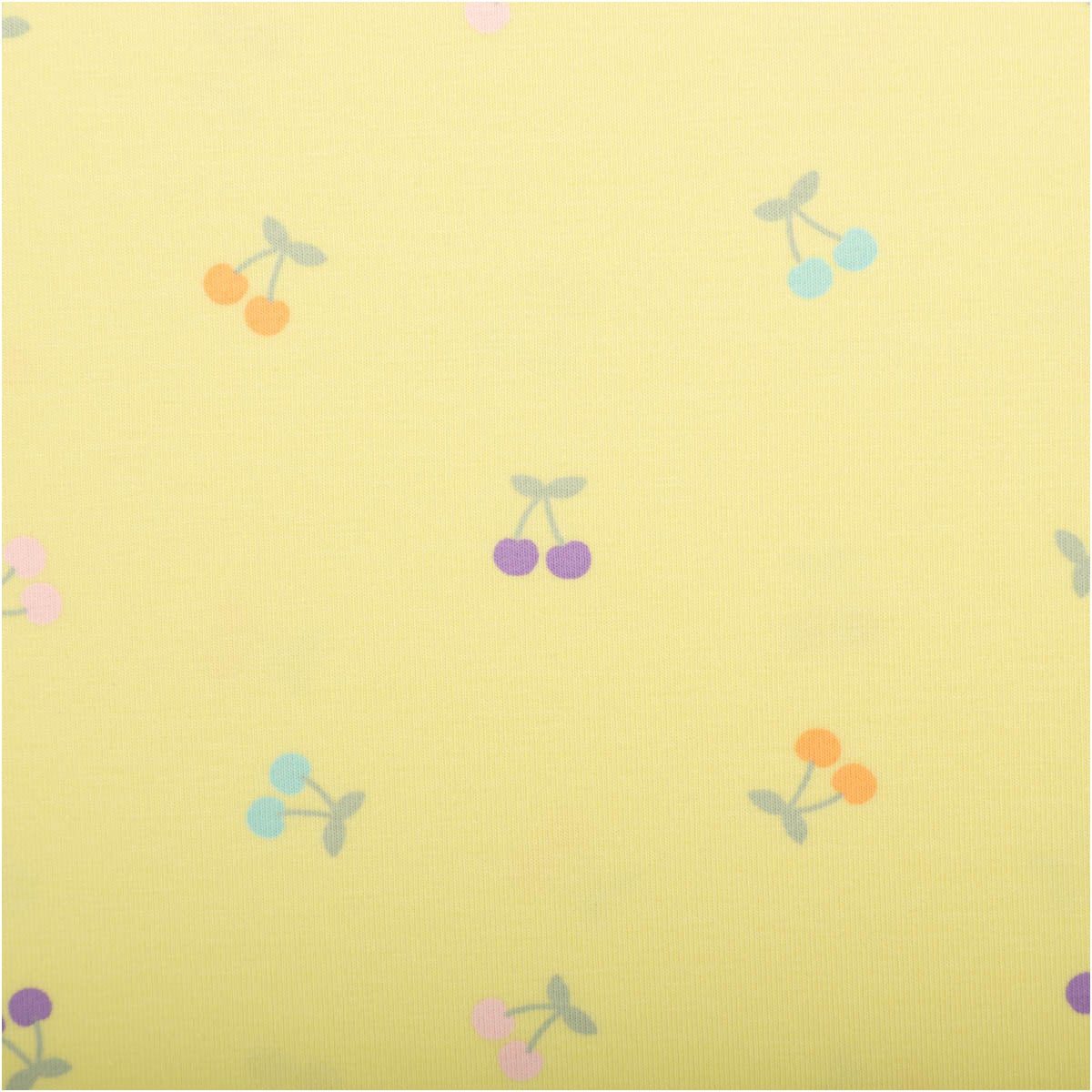 SCHÖNER LEBEN. Stoff Jersey Stoff Meterware Baumwolljersey Kirschen gelb pastell 145cm, allergikergeeignet