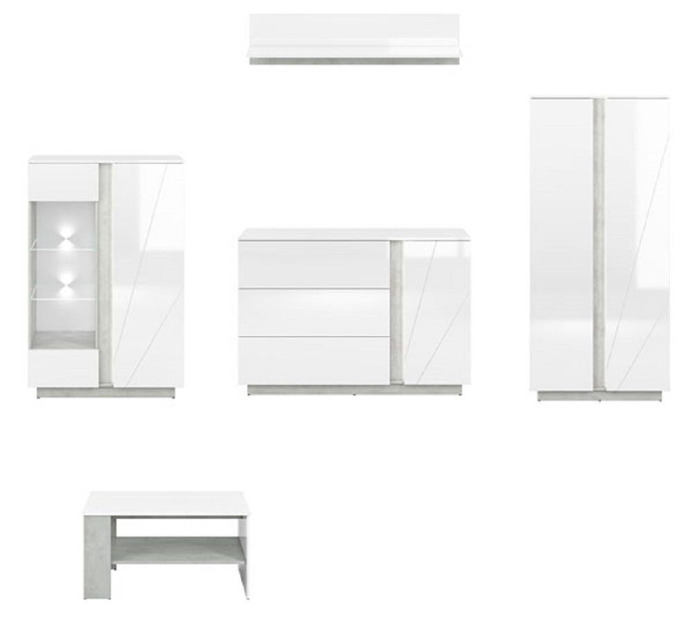 Couchtisch), Stauraumschrank inkl. LED-Beleuchtung 1 + + 1 1 + + 1 Wohnzimmer-Set Wandregal (Set, 1 LUMENS, Feldmann-Wohnen Sideboard Vitrine