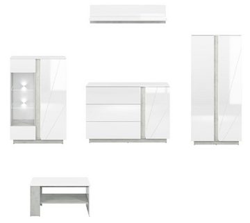 Feldmann-Wohnen Wohnzimmer-Set LUMENS, (Set, 1 Vitrine + 1 Sideboard + 1 Stauraumschrank + 1 Wandregal + 1 Couchtisch), inkl. LED-Beleuchtung
